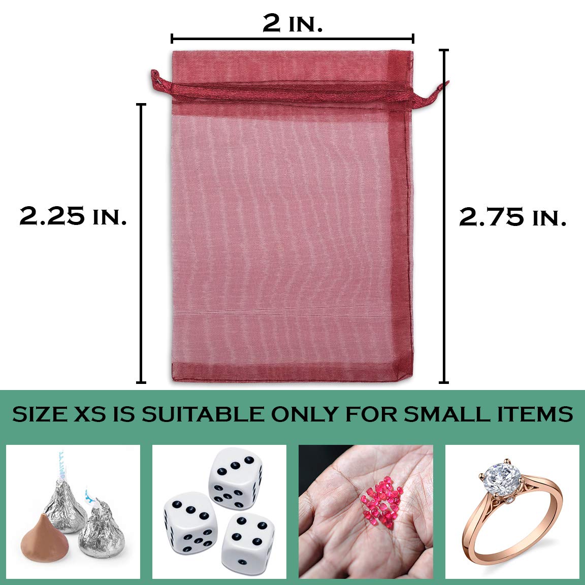 Thedisplayguys 100-Pack Xs 2 X 2 3/4'' Maroon Sheer Organza Gift Bags With Drawstring, Jewelry Candy Treat Wedding Party Favors