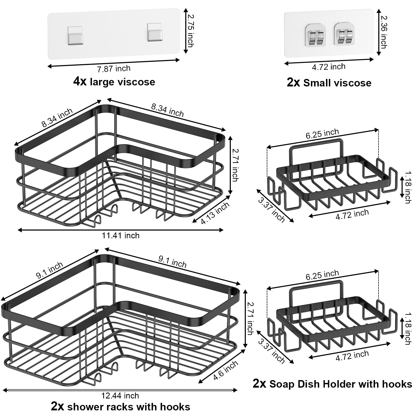 Yazoni Corner Shower Caddy, 4-Pack Adhesive Shower Shelves With Soap Holder No Drilling, Rustproof Bathroom Shower Organizer Sto