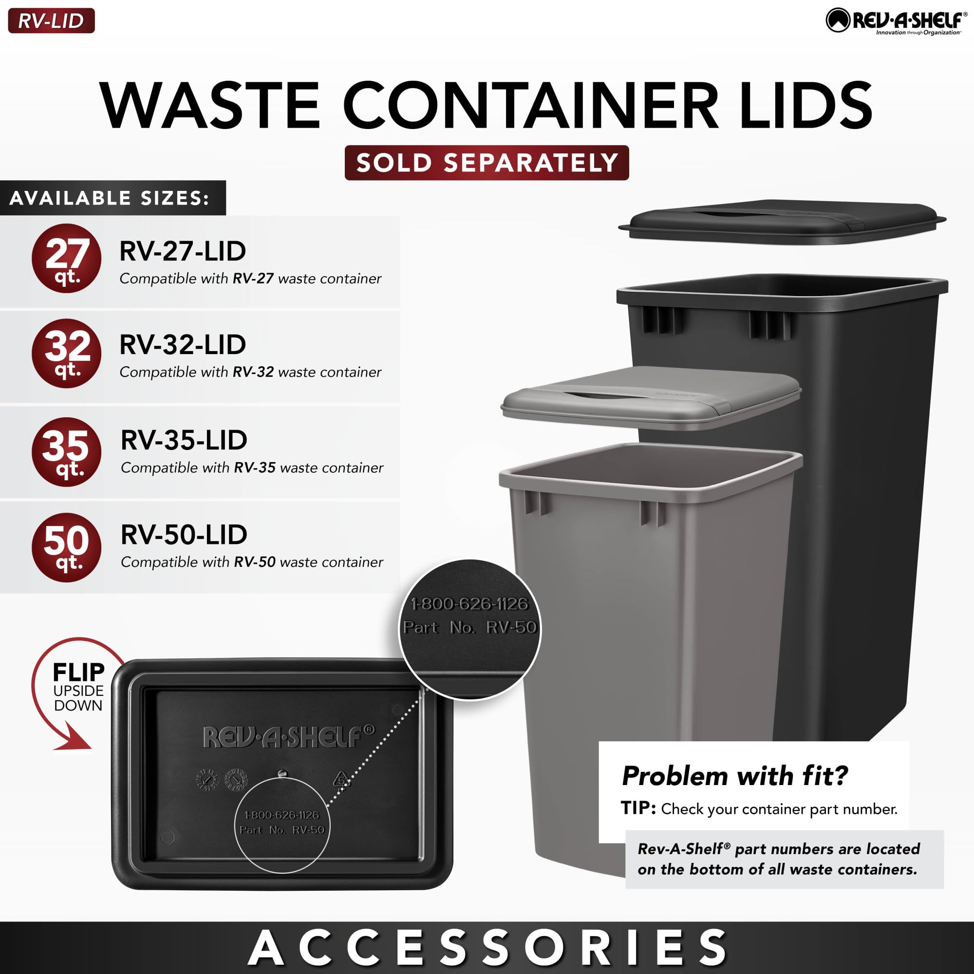 Rev-A-Shelf Large 27 Quart Replacement Home Kitchen Multipurpose Plastic Trash or Recycle Waste Container Basket Bin  White  RV-1024-52