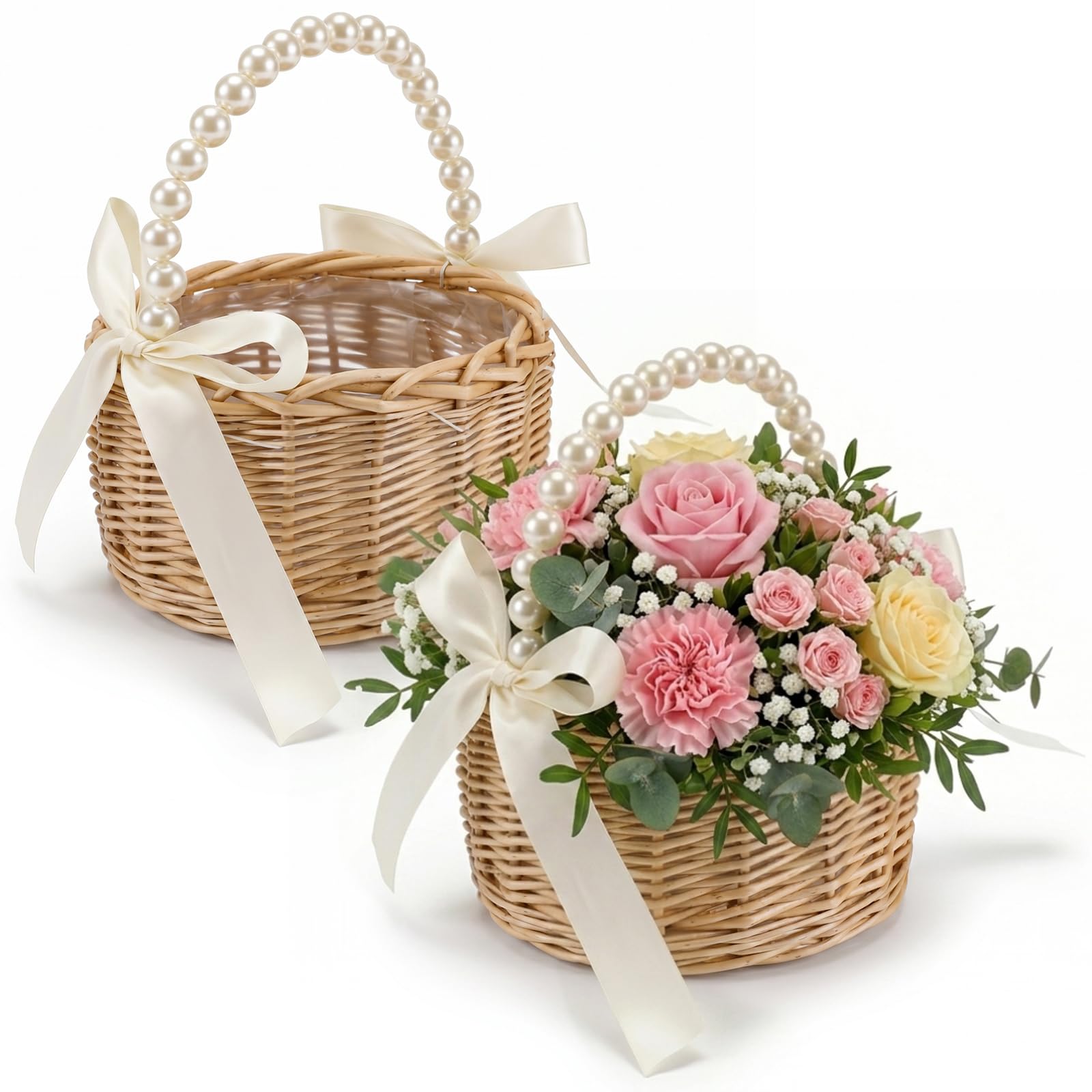 EIHPDEI 2 Pcs Wicker Rattan Flower Girl Basket