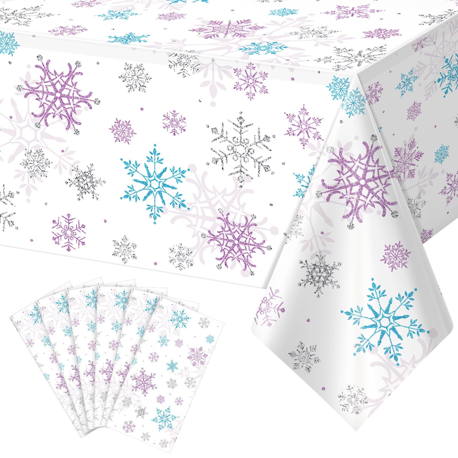 3 Pieces Christmas Snowflake Party Tablecloth Decorations,Plastic Purple and Blue Winter Wonderland Table Cover for Winter Chris
