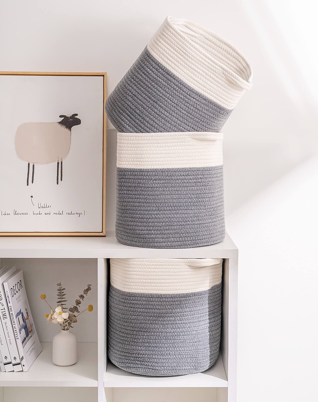 voten Cubes Baskets Bins for 13x13 Cube Organizer/Shelving Woven Baskets for Storage/Organizing 13x13 Storage Baskets Bins Cloth Closet Organizing Basket Bin 3 Packs 12.6x12.6?? Off White/Dark Gray