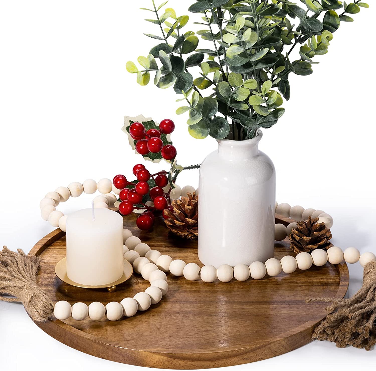 Cartaden Round Wood Serving Tray Decorative Tray Farmhouse Candle Holder Tray For Kitchen Counter Home Dcor (12 X 12 X)