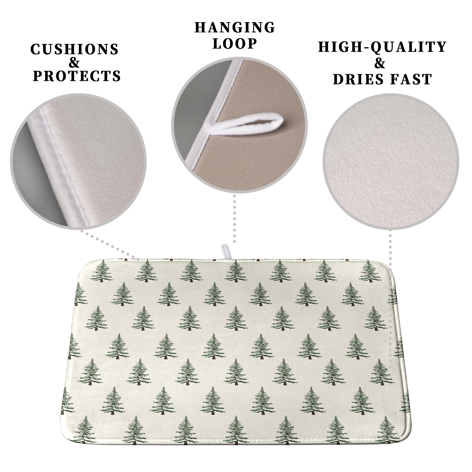 Kwlegh Christmas Tree Dish Drying Mat Winter Xmas Holiday Drying Mats Microfiber Absorbent Dishes Drying Pad Reusable Washable K