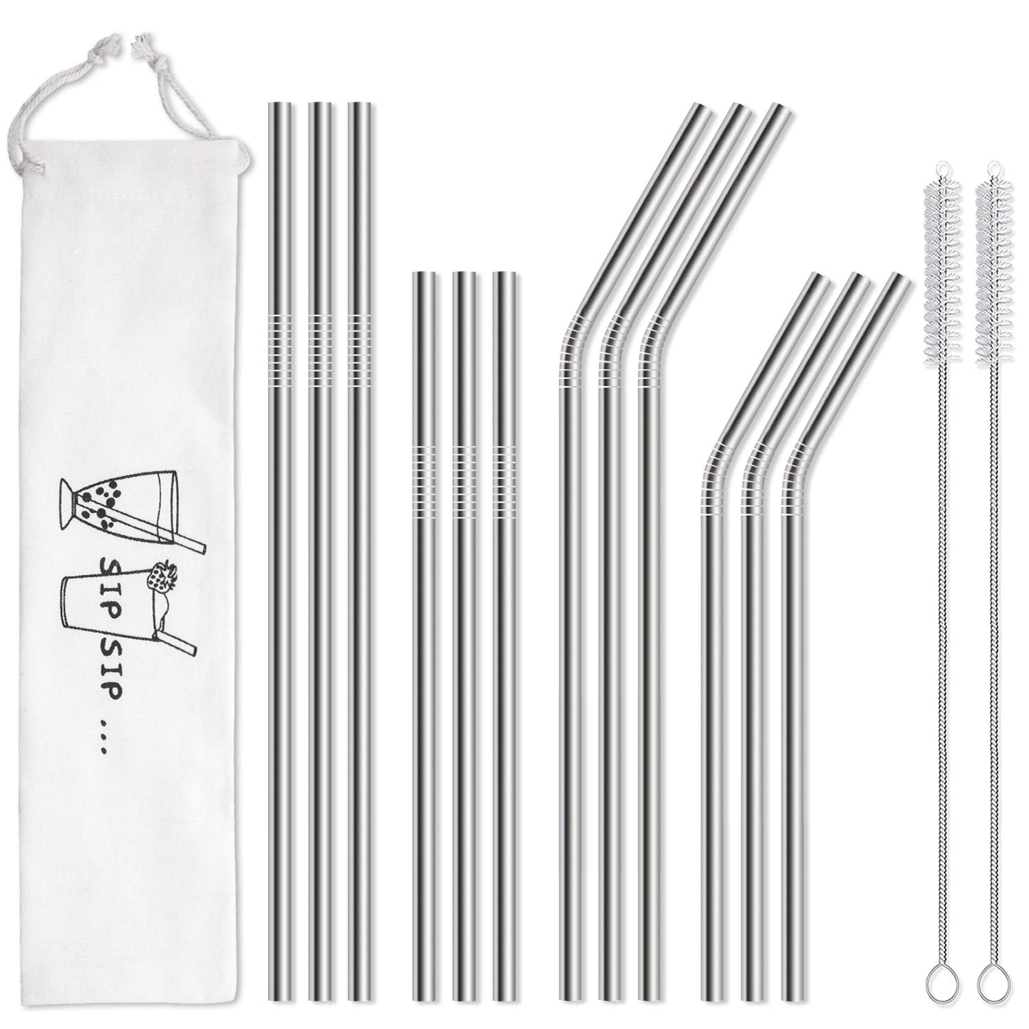 Hiware 12-Pack Reusable Stainless Steel Metal Straws With Case - Long Drinking Straws For 30 Oz And 20 Oz Tumblers Yeti Dishwash