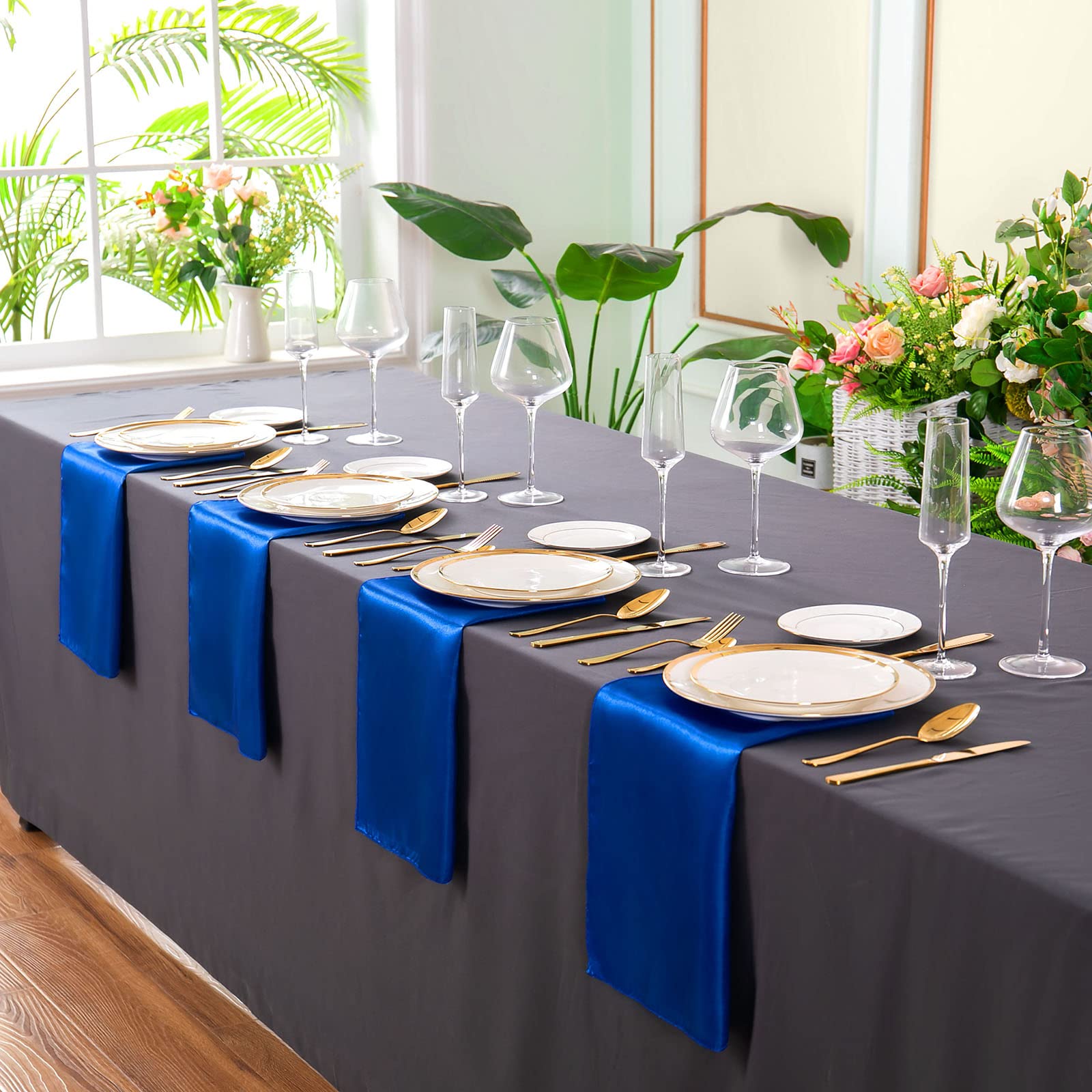 SiinvdaBZX 100 Pieces Royal Blue Cloth Napkins 12 x 12 Inches  Small Size Square Satin Napkins Silky Soft Dinner Napkins or Handkerchief for Banquet Wedding Christmas Thanksgiving Decoration