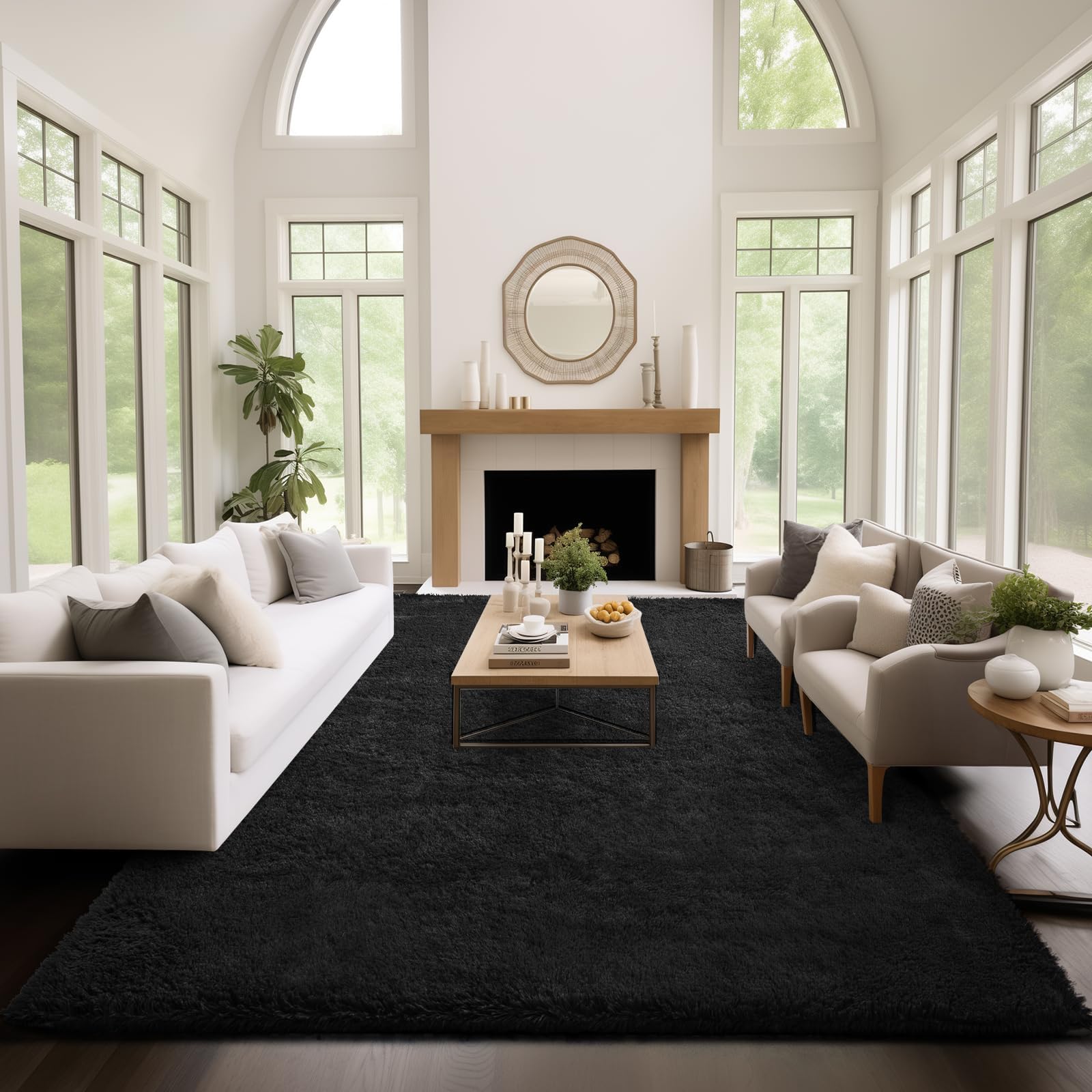 Ophanie Area Rugs 9x12 Living Room, Large Black Bedroom Carpet, Big Shag Indoor Thick Soft Nursery Rug, Fluffy Carpets for Boy a