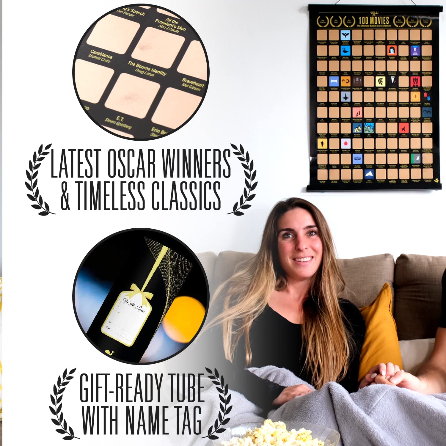 100 Movies Scratch Off Poster - Movie Scratch Off Poster - Easy Off Gold Foil - Includes Scratching Tool And Ebook -100 Best Mov