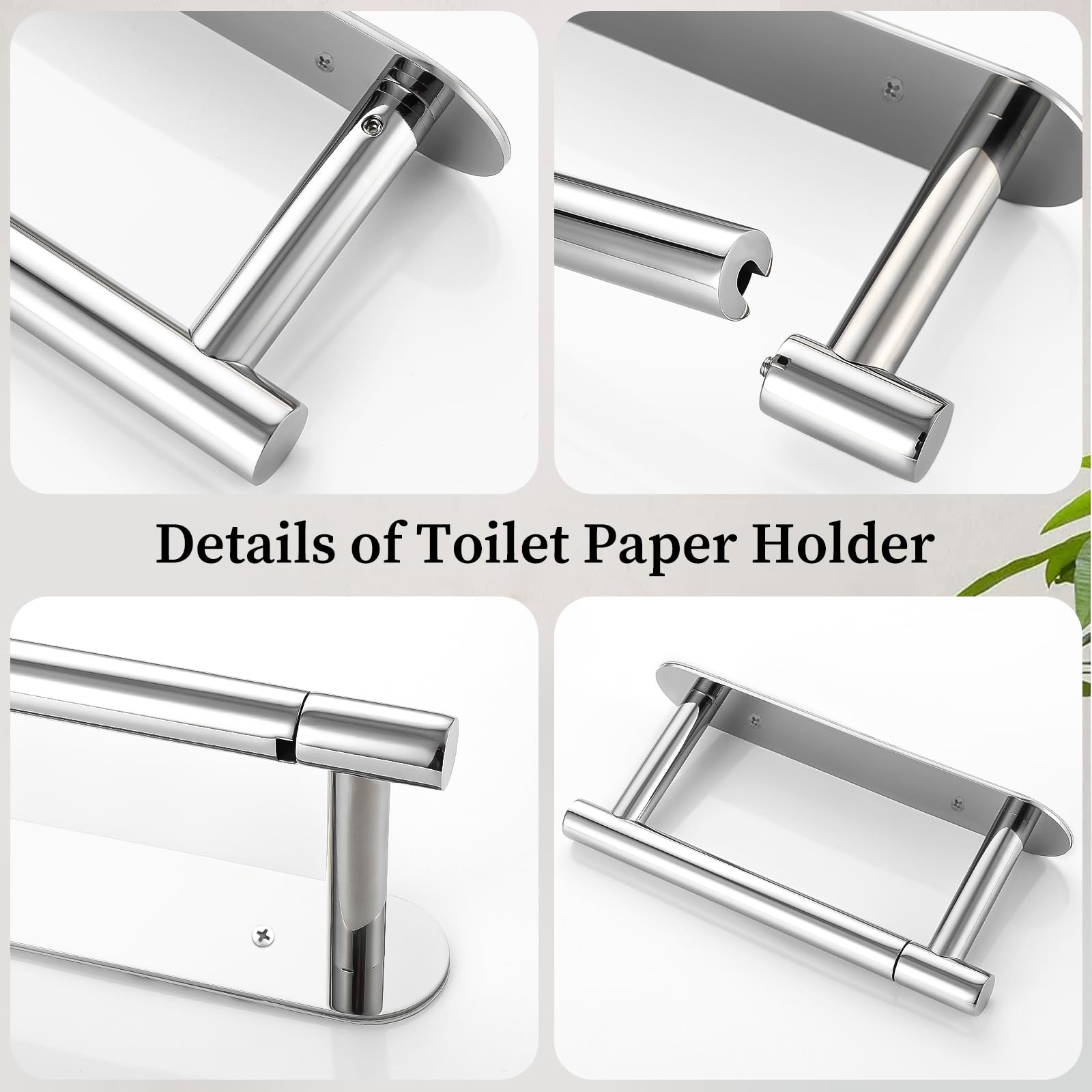 Chrome Toilet Paper Holder, Upgraded Sus304 Stainless Steel Toilet Roll Holder, Modern Double Base Paper Towel Holder Wall Mount