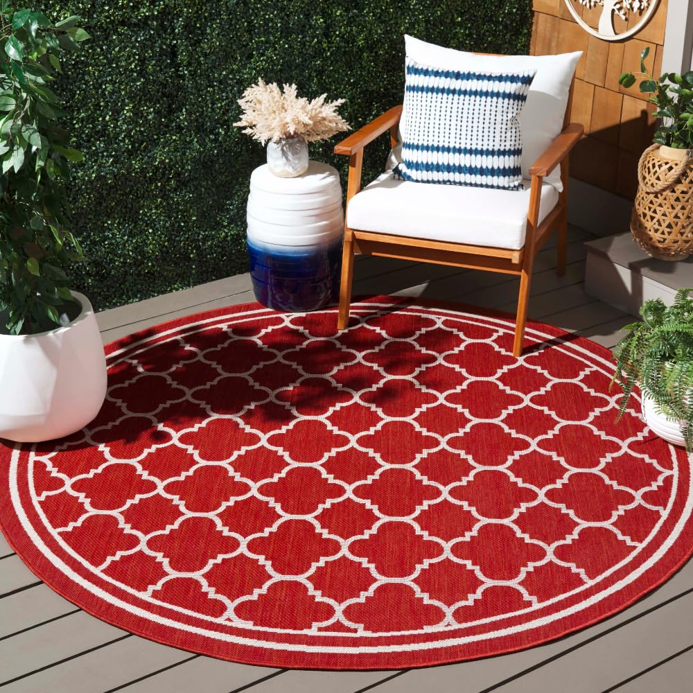SAFAVIEH Courtyard Collection 67 Round Red/Bone CY6918 Trellis Indoor/ Outdoor Splashproof Easy Scrubbing Patio Backyard Mudroo