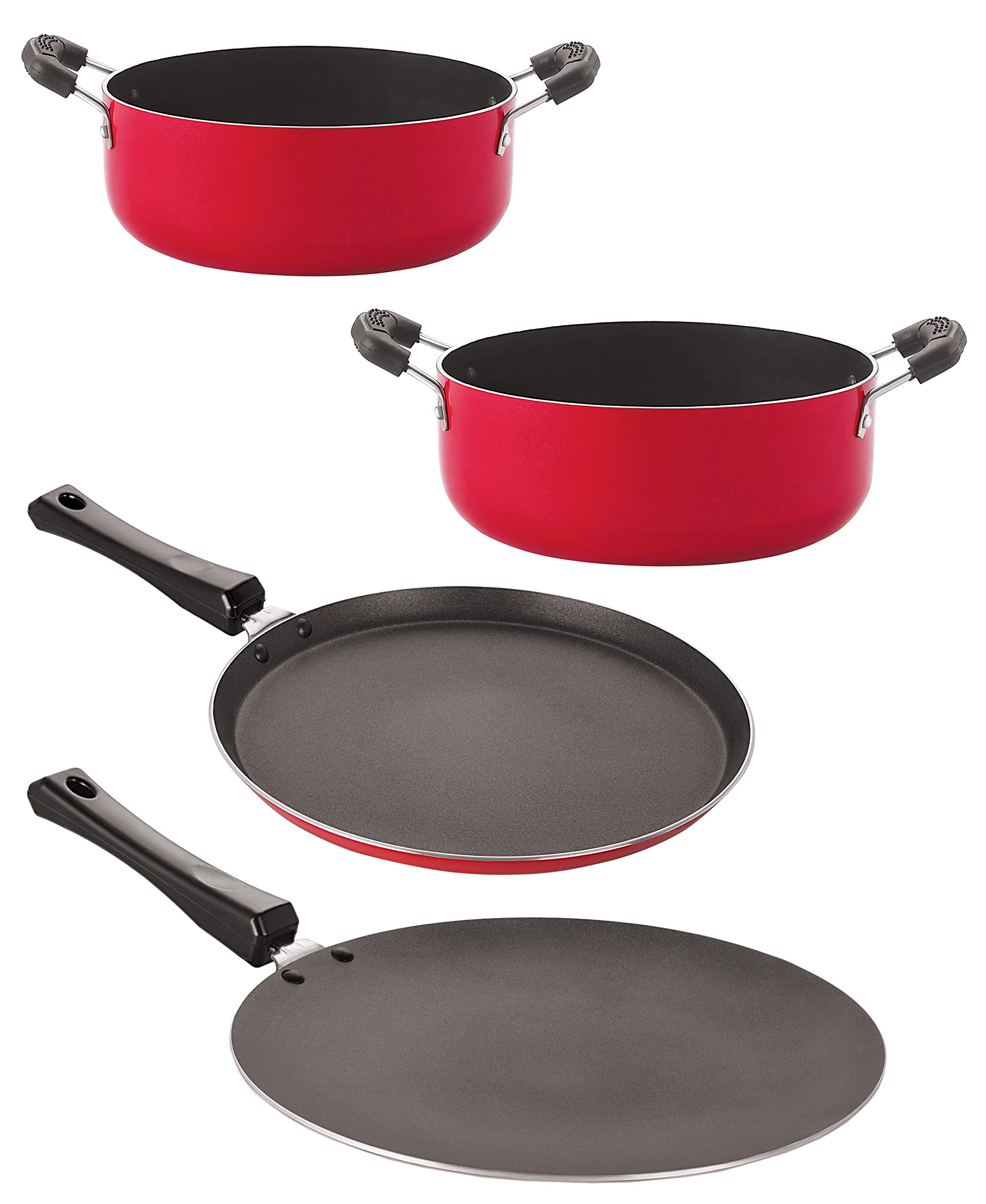 Nirlon Non Stick Aluminium Heat Resistance Cookware Set Of 4 Pieces With Bakelite Handle (Gas Compatible) (Ft10_Ct11_Cs26_Cs24)