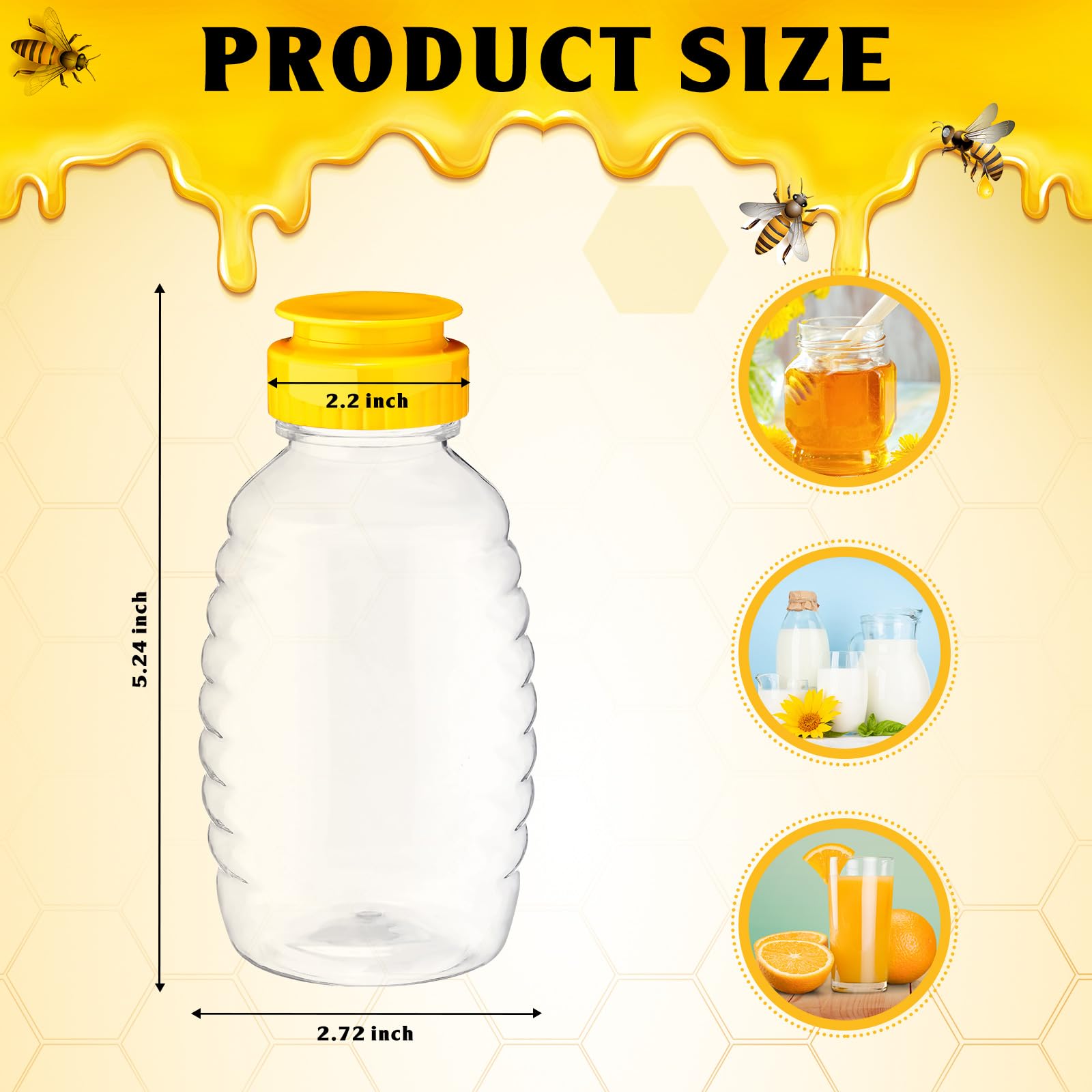 Didaey 48 Pcs 12 Oz Plastic Honey Bottles Clear Honey Jars Honey Dispenser With Lids Caps Honey Containers Leak Resistant Empty