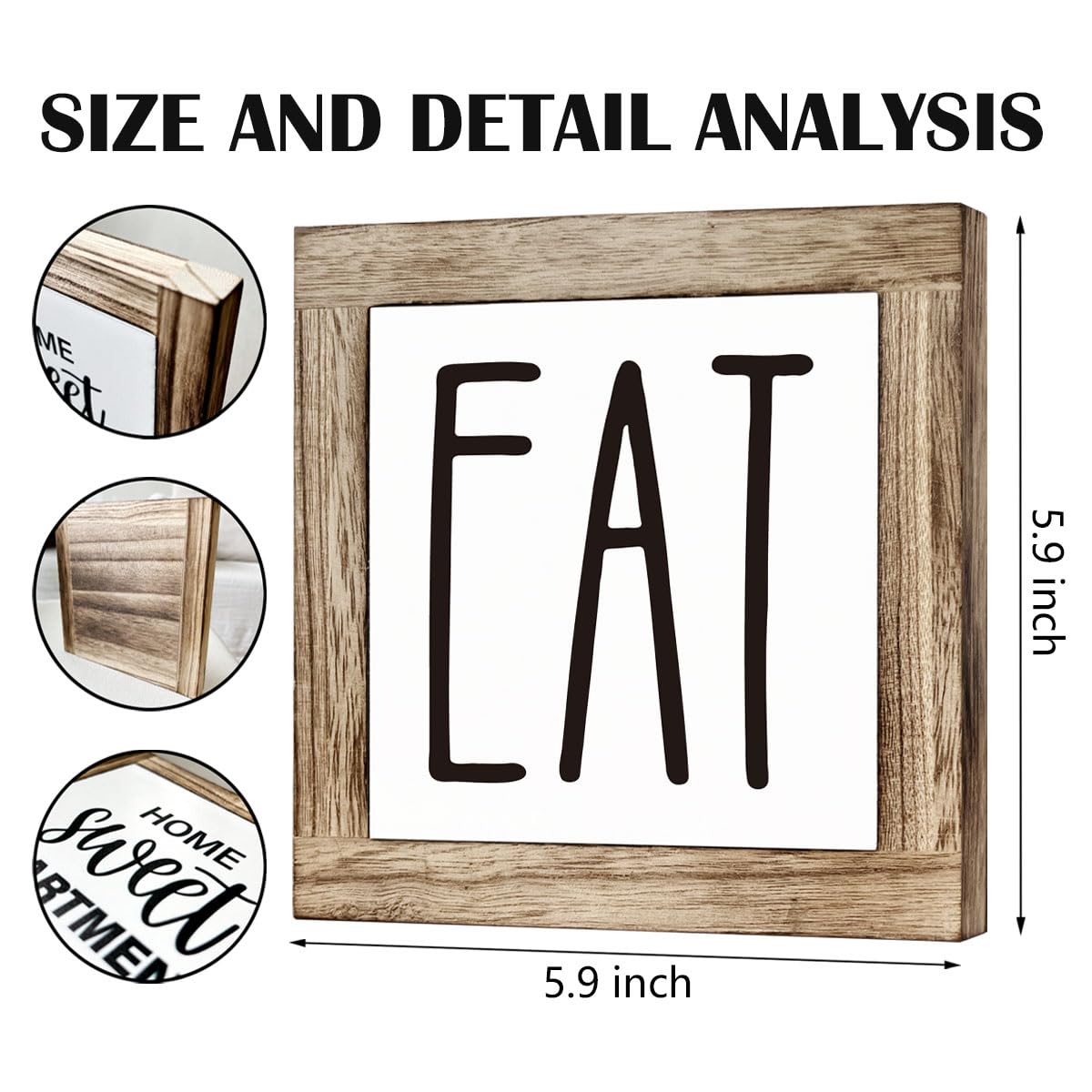 Eat Sign Decor, Wooden Box Signs for Home Decor, Rustic Eat Wood Sign, Farmhouse Kitchen Decoration for Shelf, Kitchen Wooden Bl