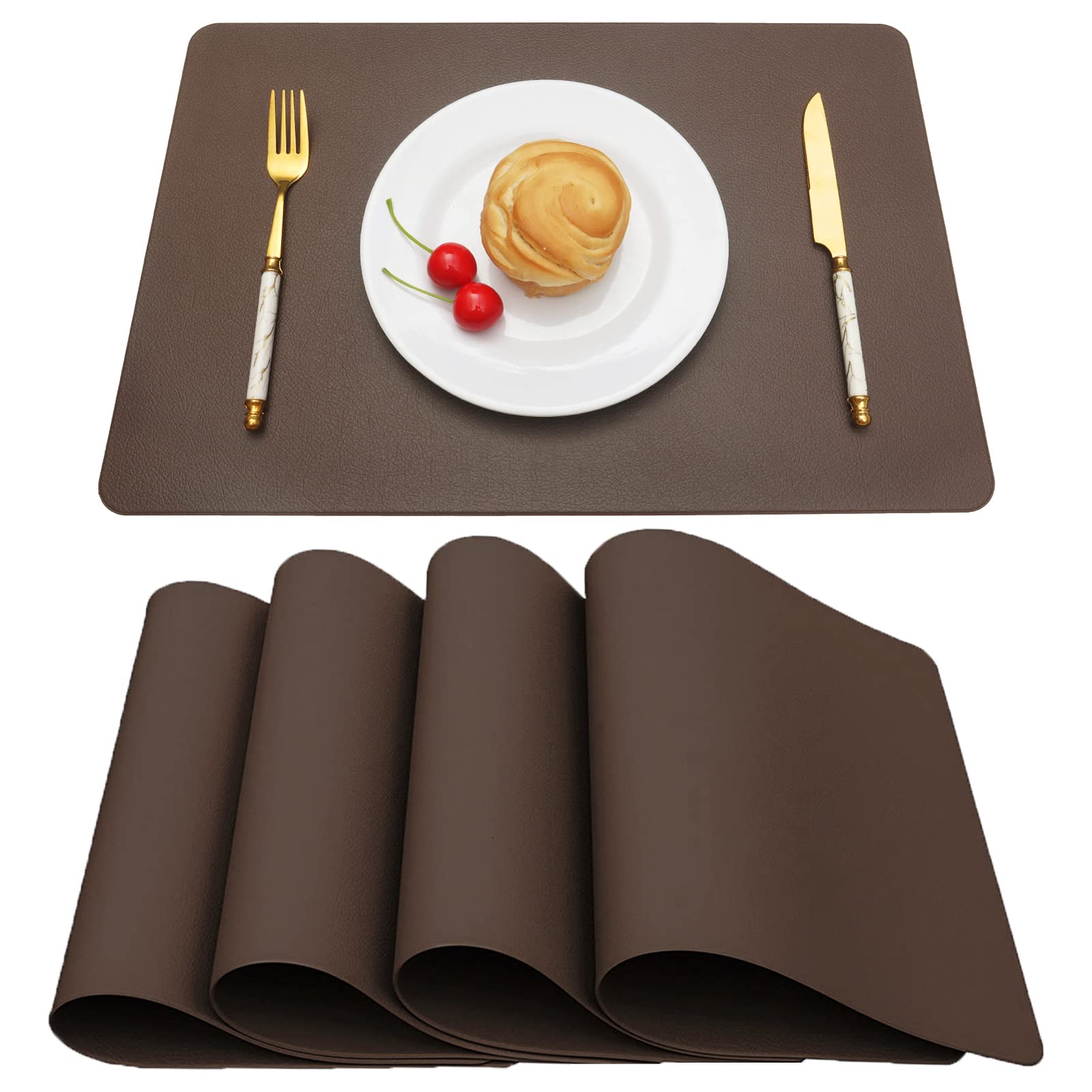 Vinjiasin Placemats Set Of 4 Brown Leather Place Mats For Indoor Outdoor Kitchen Dining Table Mats Fall Waterproof Wipeable Easy