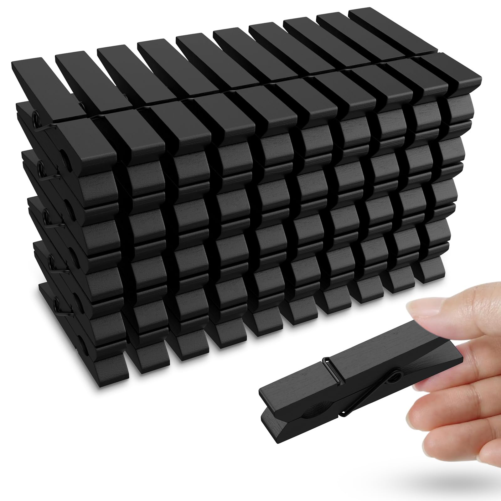 50Pcs Colored Wooden Clothespins Black, 2.9Inch Clothes Pins For Clip Pictures Photos Decorative, Small Colorful Wood Decoration