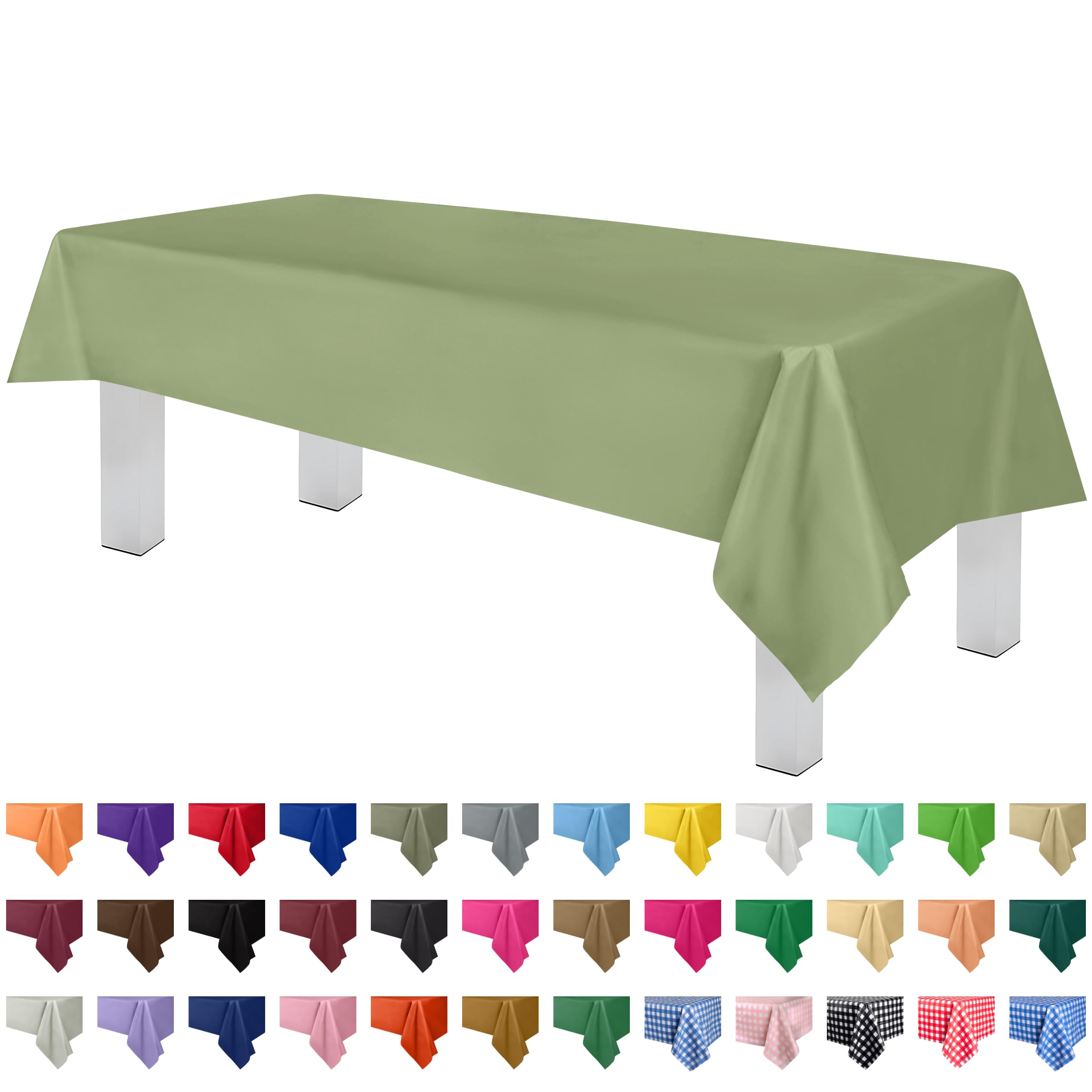 Grandipity Sage Plastic Table Cloth Disposable (6 Pk) 54In X 108In Plastic Tablecloths For Rectangle Tables - Premium Party Tabl