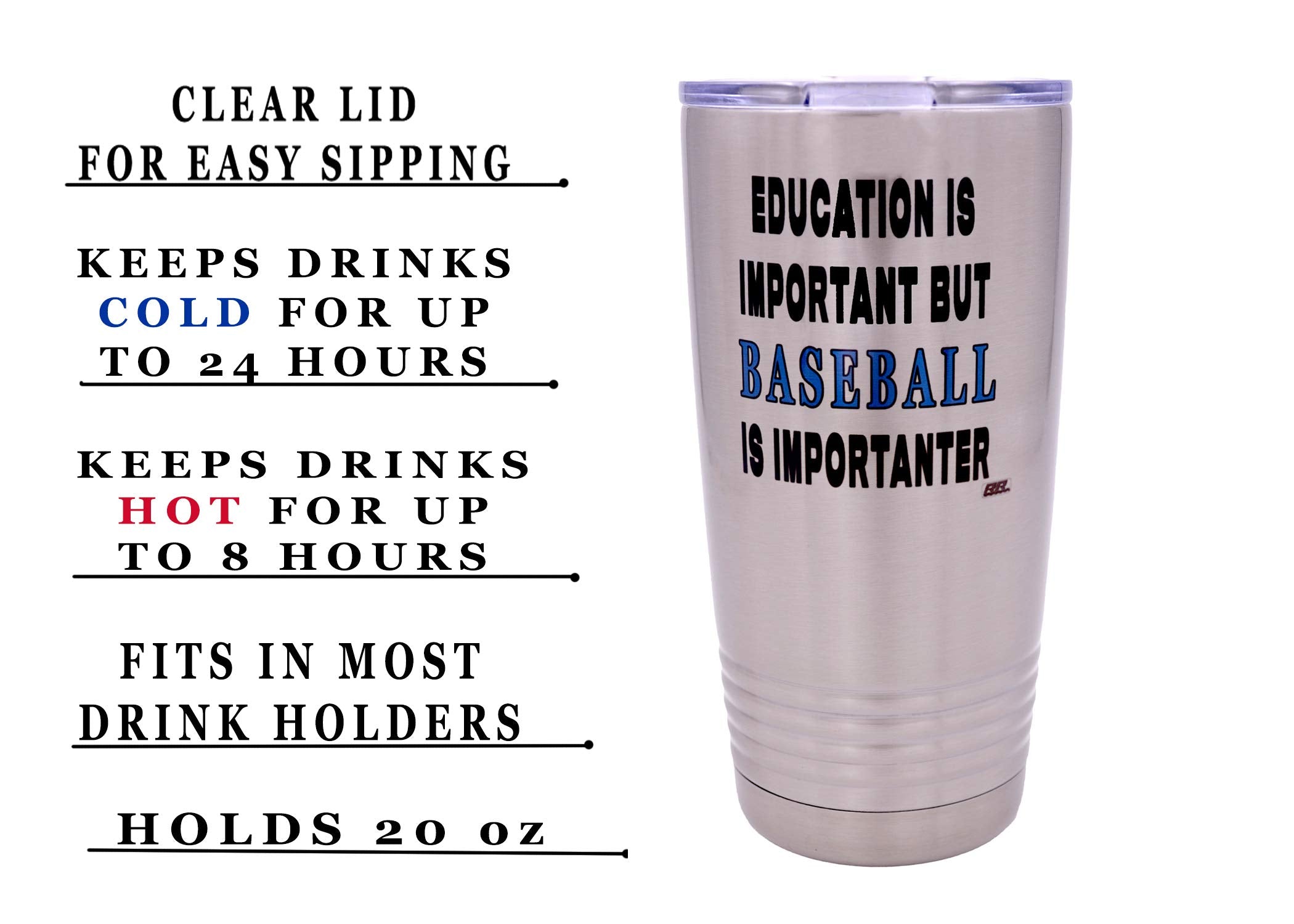 Rogue River Tactical Funny Baseball Player 20 Oz. Travel Tumbler Mug Cup W/Lid Education Important Gift Idea