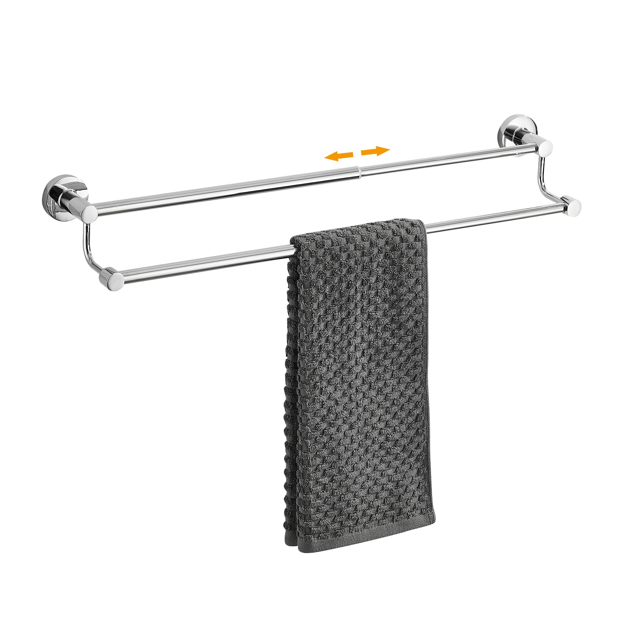 Adjustable Double Towel Racks for Bathroom 15 to 26.5 Inch Towel Bar, Expandable Bright Chrome Double Bath Towel Holder, Wall Mo