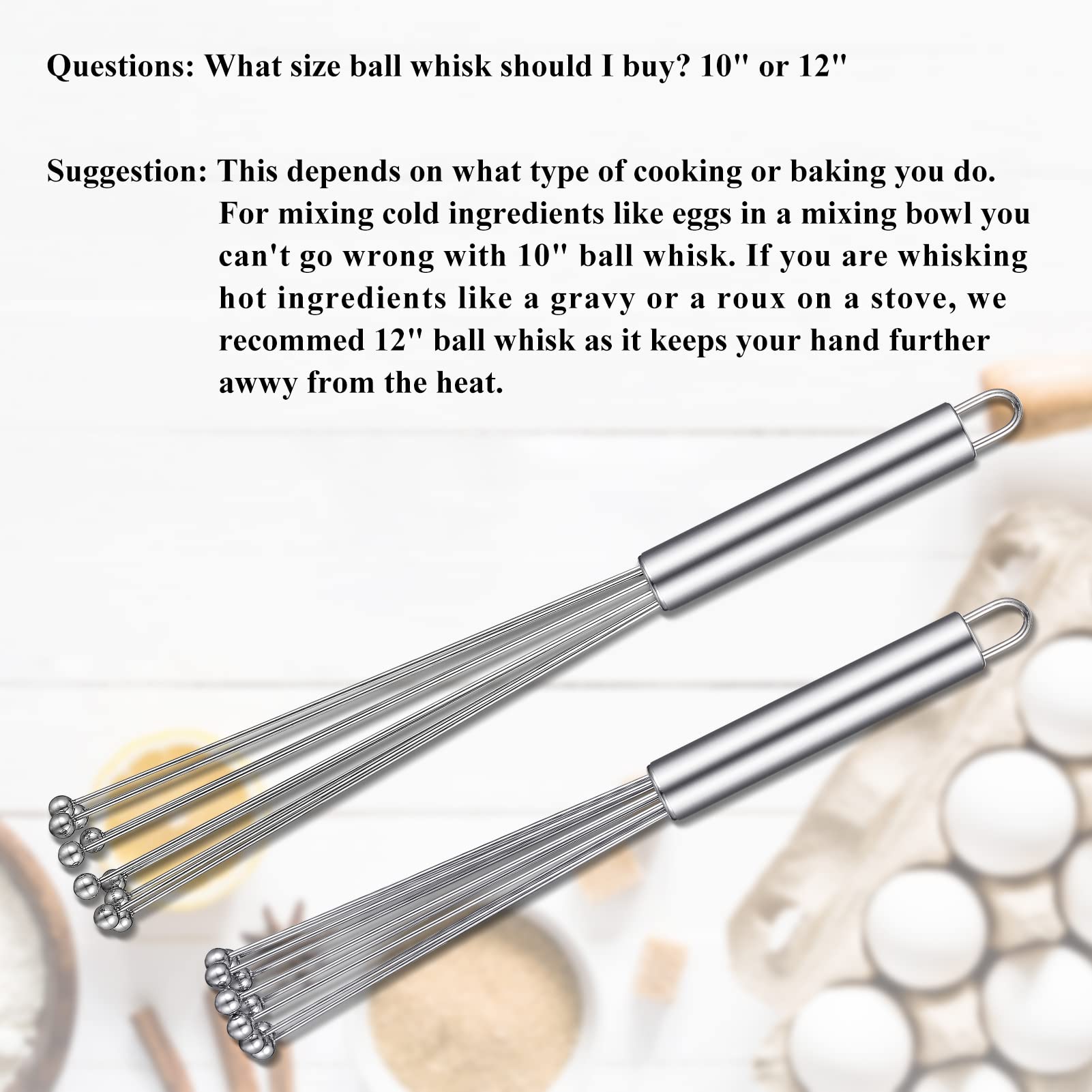 2 Pieces Stainless Steel Ball Whisk Wire Egg Beater Manual Mixer Whisk Set Kitchen Whisks For Cooking, Blending, Whisking, Beati