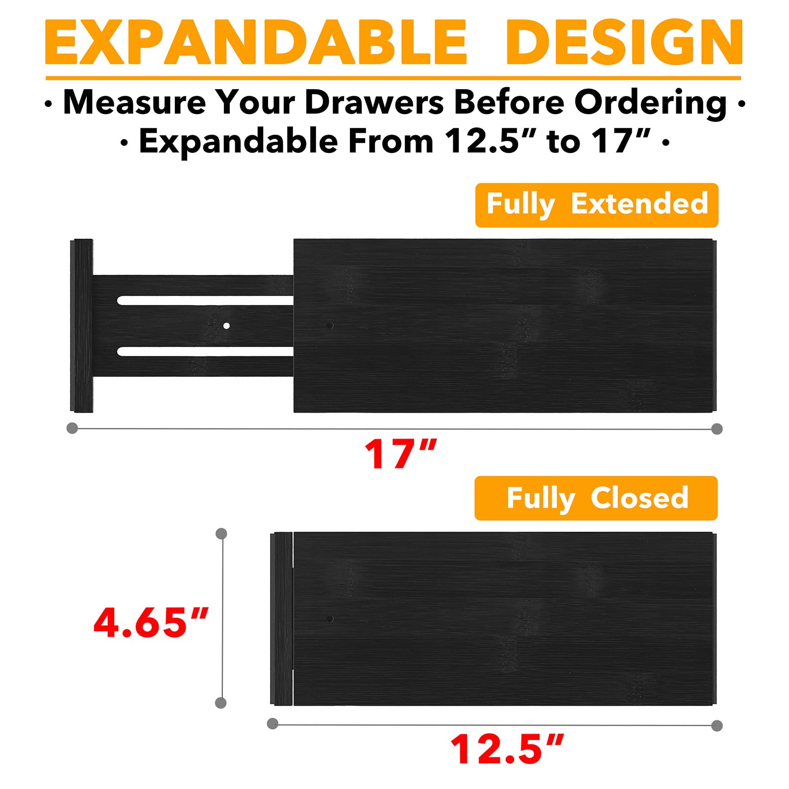 SpaceAid Bamboo Dresser Drawer Dividers 6 Pack, 4.65 High Adjustable 12.5-17    Drawer Organizers, Expandable Organization for C