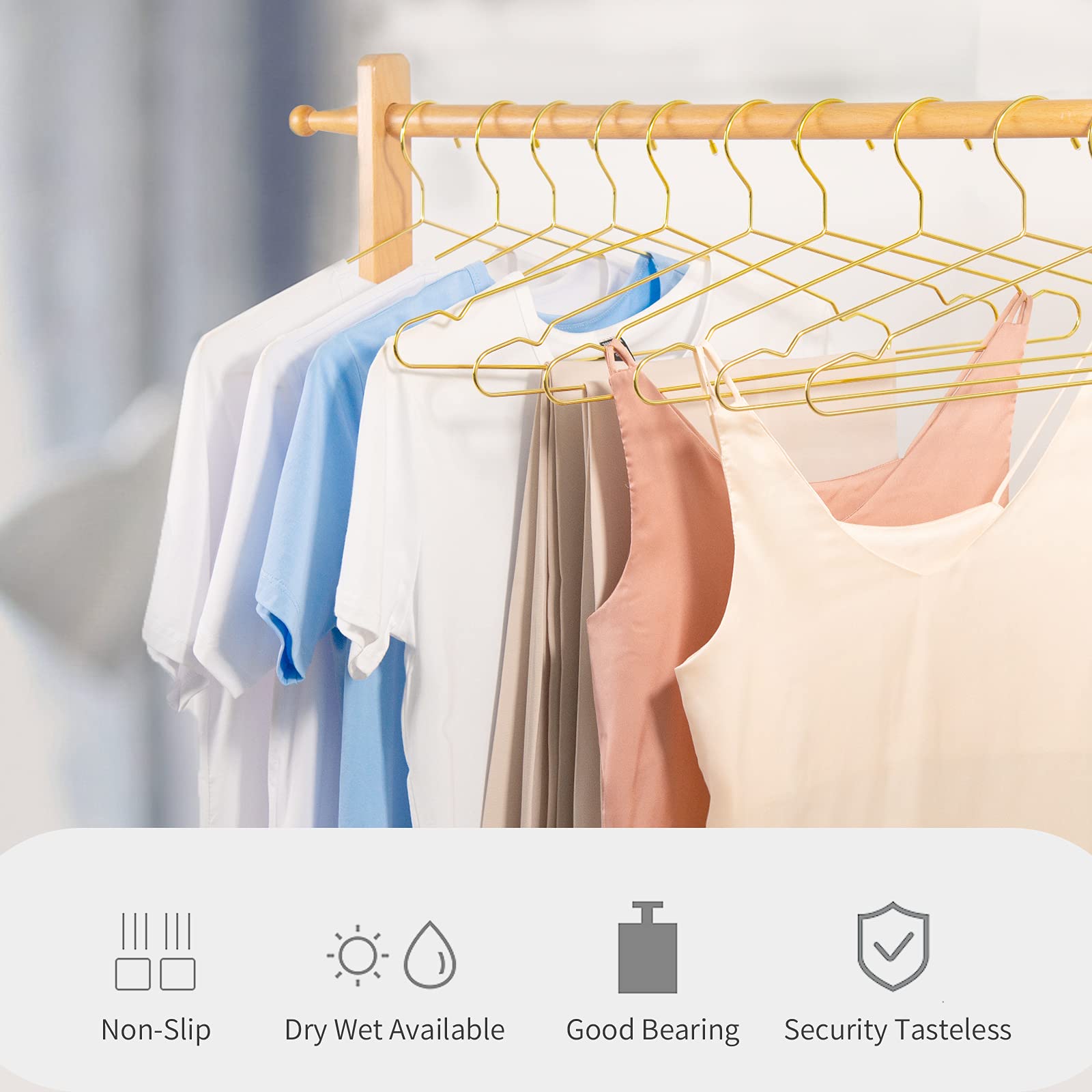 Nature Smile17.7 Inches Gold Metal Coat Hangers, Space Saving Wire Hangers, Metal Clothes Hangers, Standard Suit Hangers Ideal F