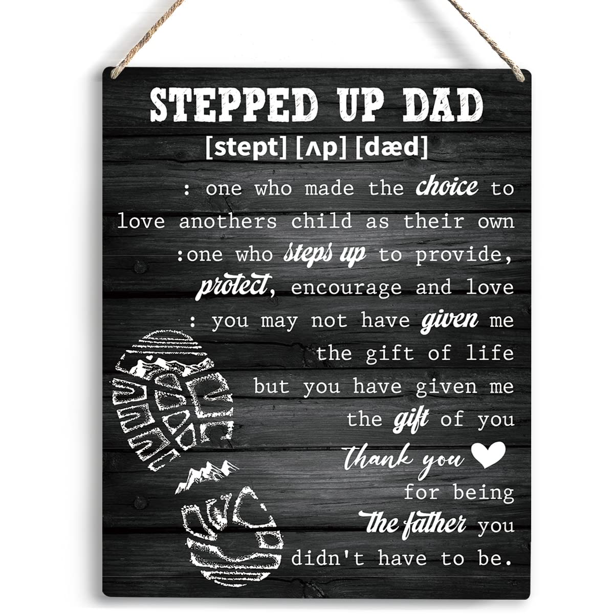 Stepped Up Dad Wooden Hanging Sign Happy Fathers Day Decor Best Gifts for Stepdad Meaningful Family Quote Stepdad Birthday Light