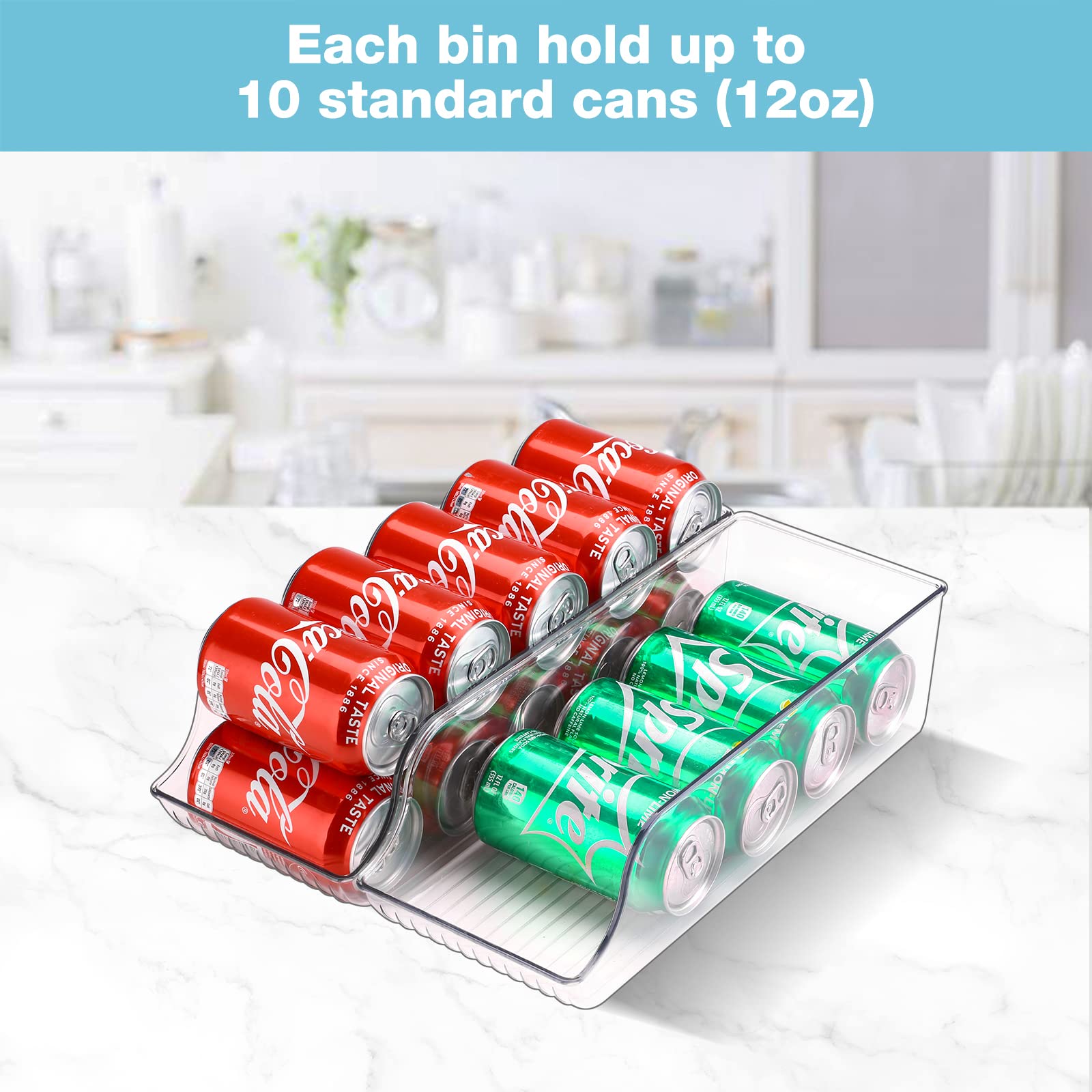 Puricon 2 Pack Can Drink Dispenser Organizer for Refrigerator  Clear Plastic Soda Pop Can Holder Container Storage Bin for Fridge Freezer Pantry Cabinet Kitchen -for Standard Can