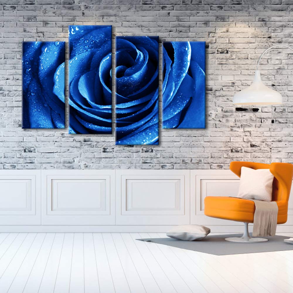 Wieco Art Blue Rose Canvas Prints Wall Art Abstract Romantic Flower Pictures Paintings For Living Room Bedroom Decorations Wall