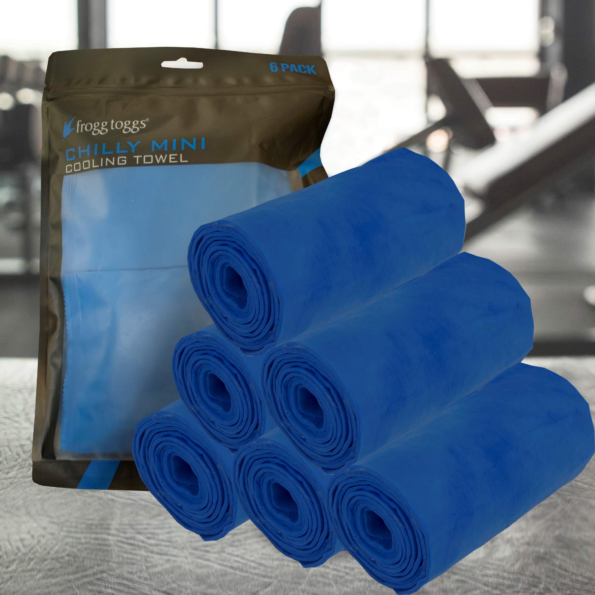 Frogg Toggs Chilly Mini Cooling Neck Towel, Blue- 29''X3'', Pack Of 6