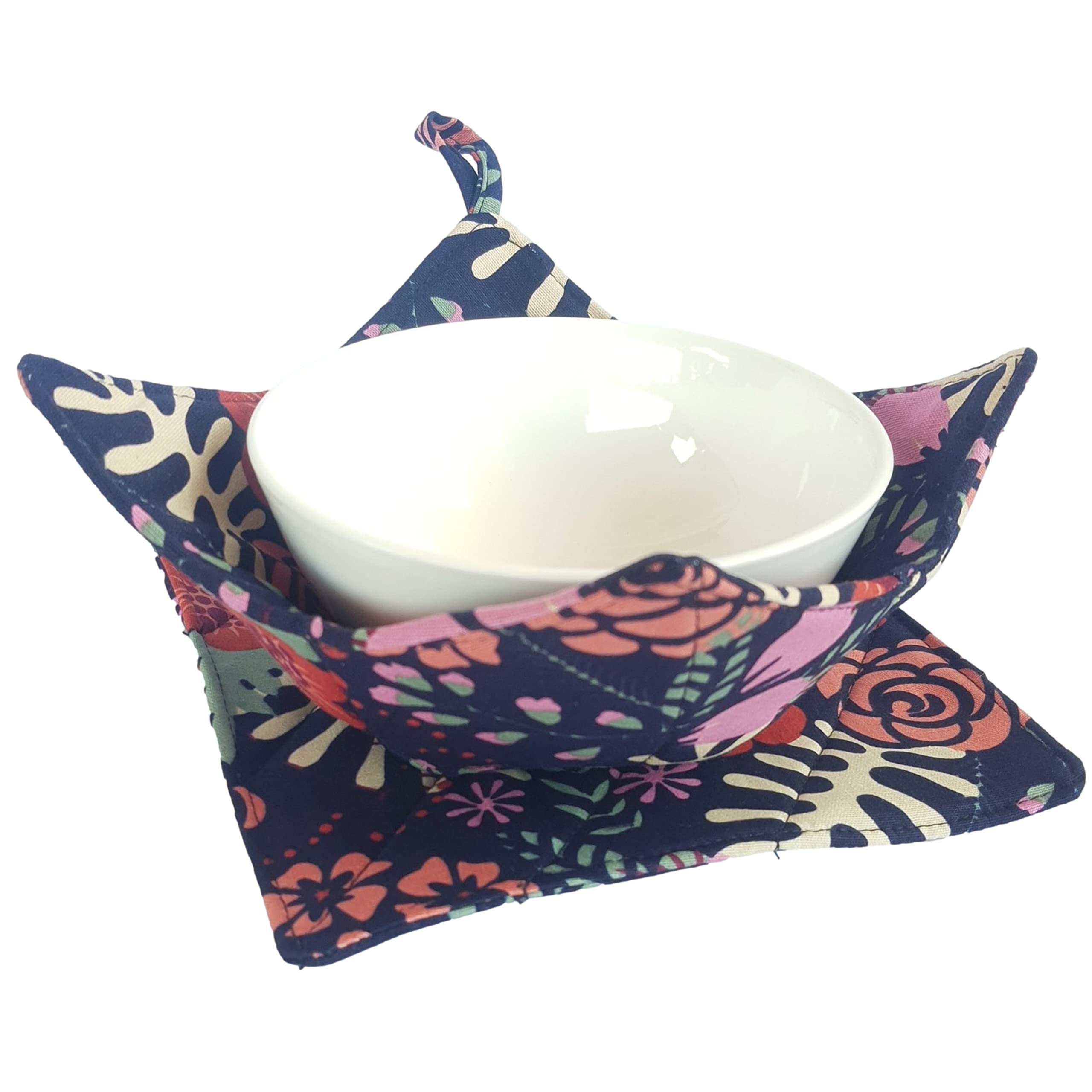 Cushystore Bowl Cozy Pot Holder Canvas Holders Heat And Cold Resistant Anti-Scalding Protector (Navy Exotic Flower)