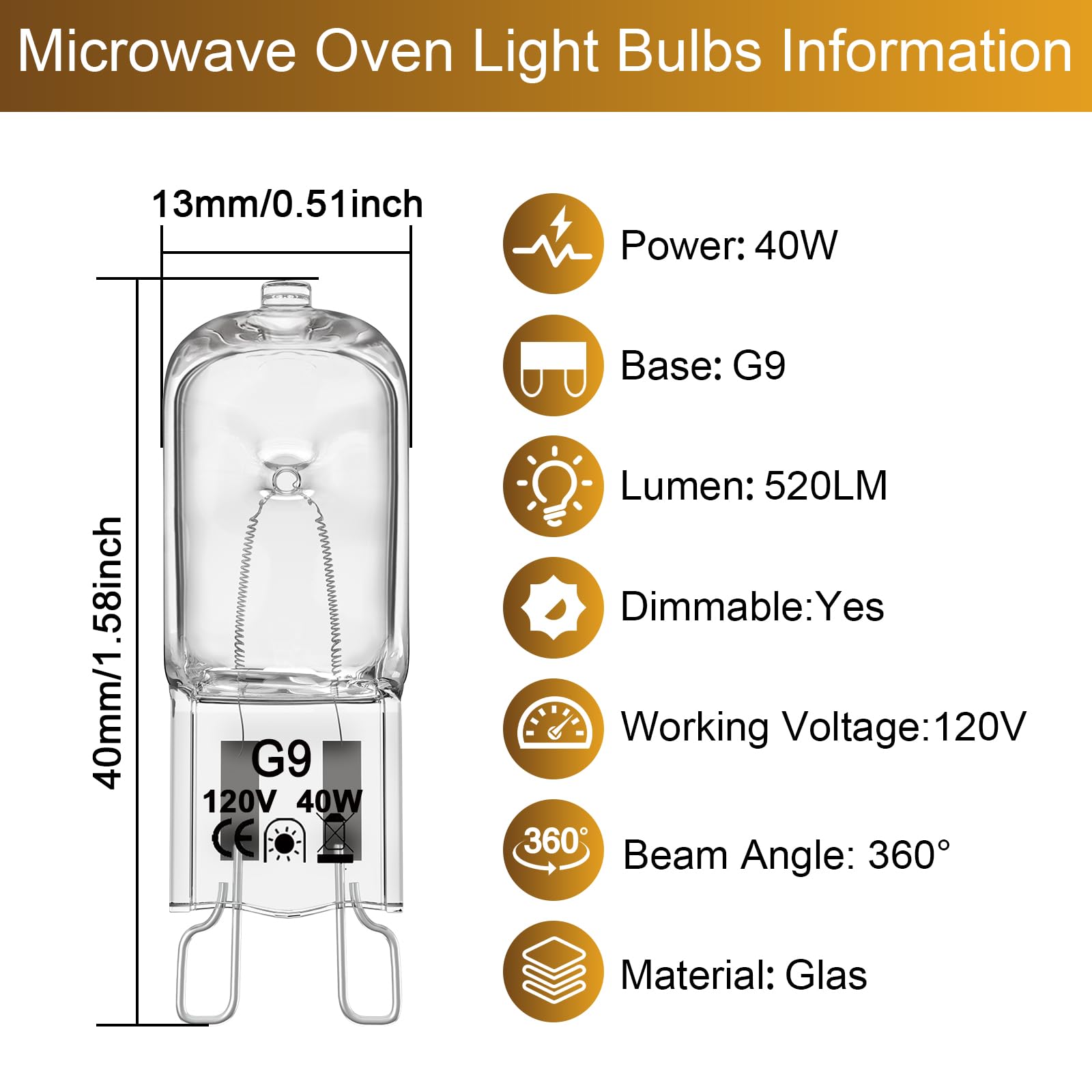 W10709921 Microwave Oven Light Bulbs Compatible With Whirlpool Kitchen-Aid Jenn-Air Ma-Ytag, G9 Halogen Bulb 40W Replace For W10