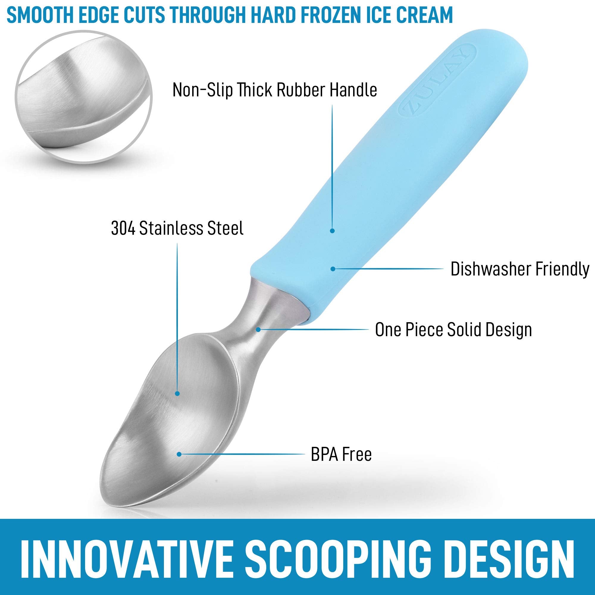 Zulay Heavy Duty Ice Cream Scoop - Stainless Steel Ice Cream Scooper With Non-Slip Rubber Grip - Durable Ice Cream Spade - Anti-