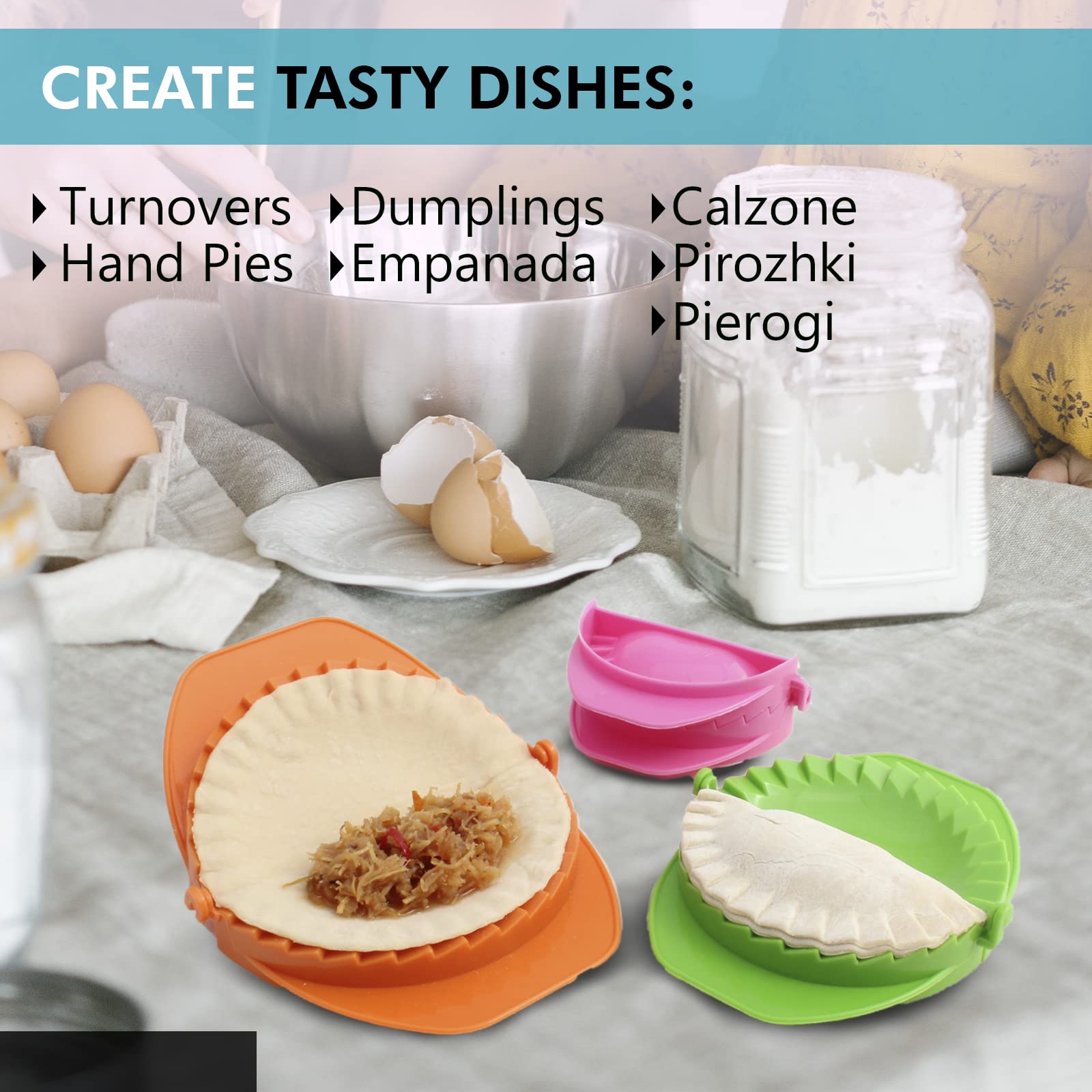 Zoie + Chloe Set Of 3 Dough Press - Plastic Pastry Shaper & Empanada Maker Press With Crimped Crust Edges - Kitchen Tools For Ma