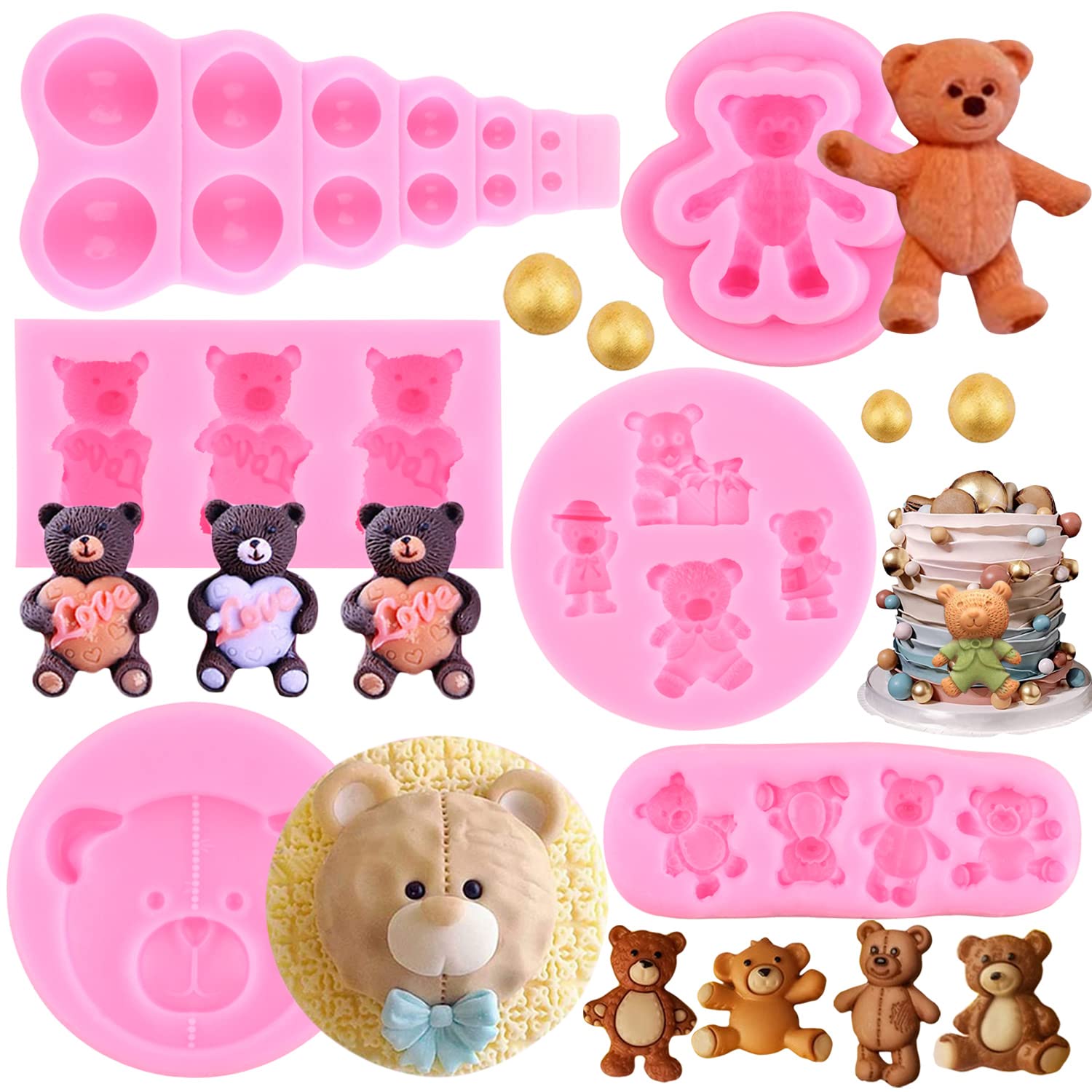 Miyahouse Bear Silicone Fondant Mold 3D Pearl Fondant Mold Ball Pearl Semi Sphere Chocolate Silicone Molds For Cake Decorating C