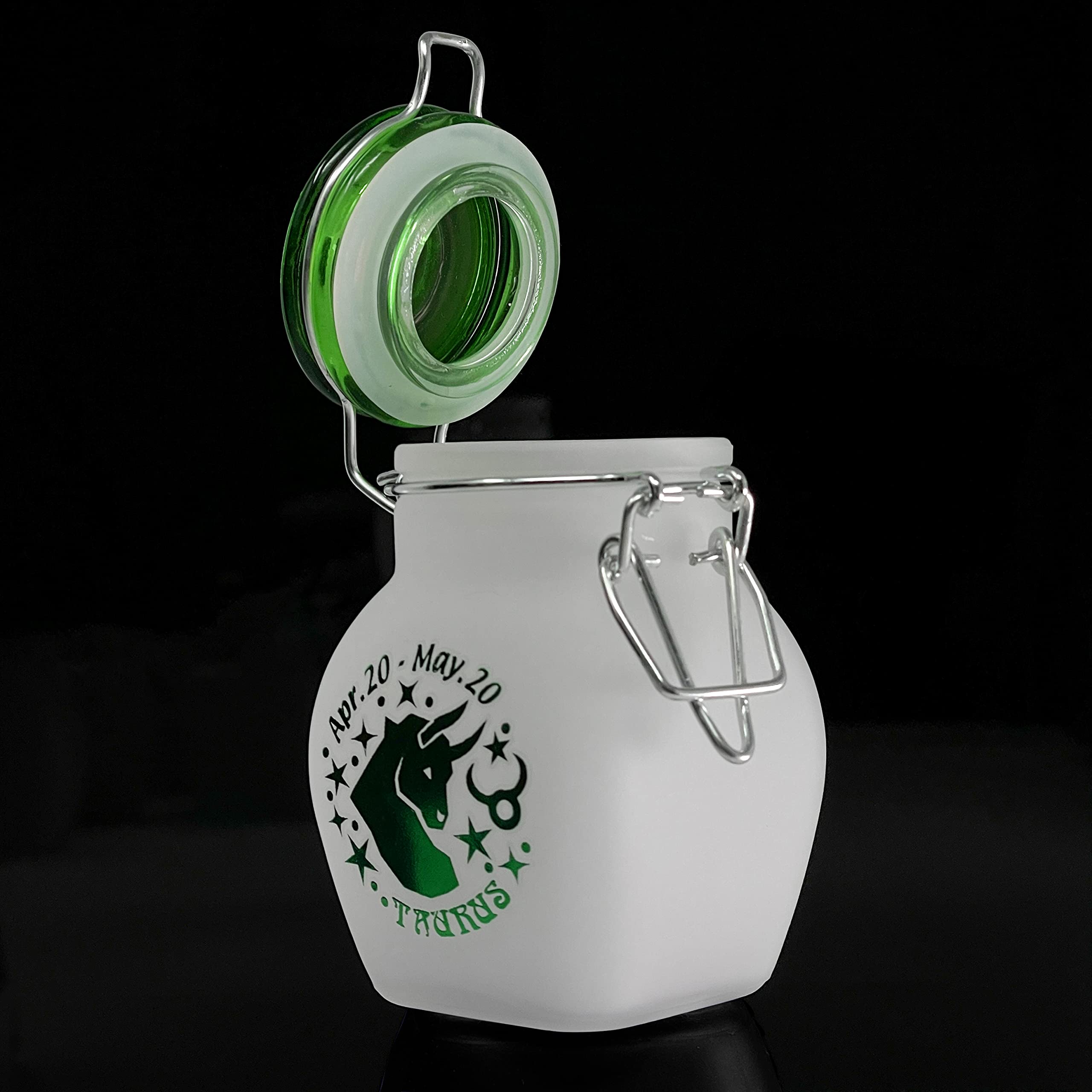 Ted Miller Innovation Zodiac Sign Quarter Oz (125Ml) Smell Proof Airtight Glass Storage Jar, 3.25'' (Taurus Astrology Sign)
