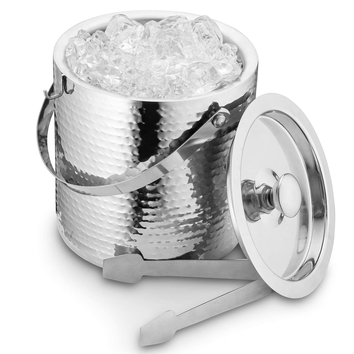 Hammered Ice Bucket - Ice Bucket With Tongs - Insulated Ice Bucket With Lid - Double Wall Ice Bucket 3 Quarts - By Colleta Home