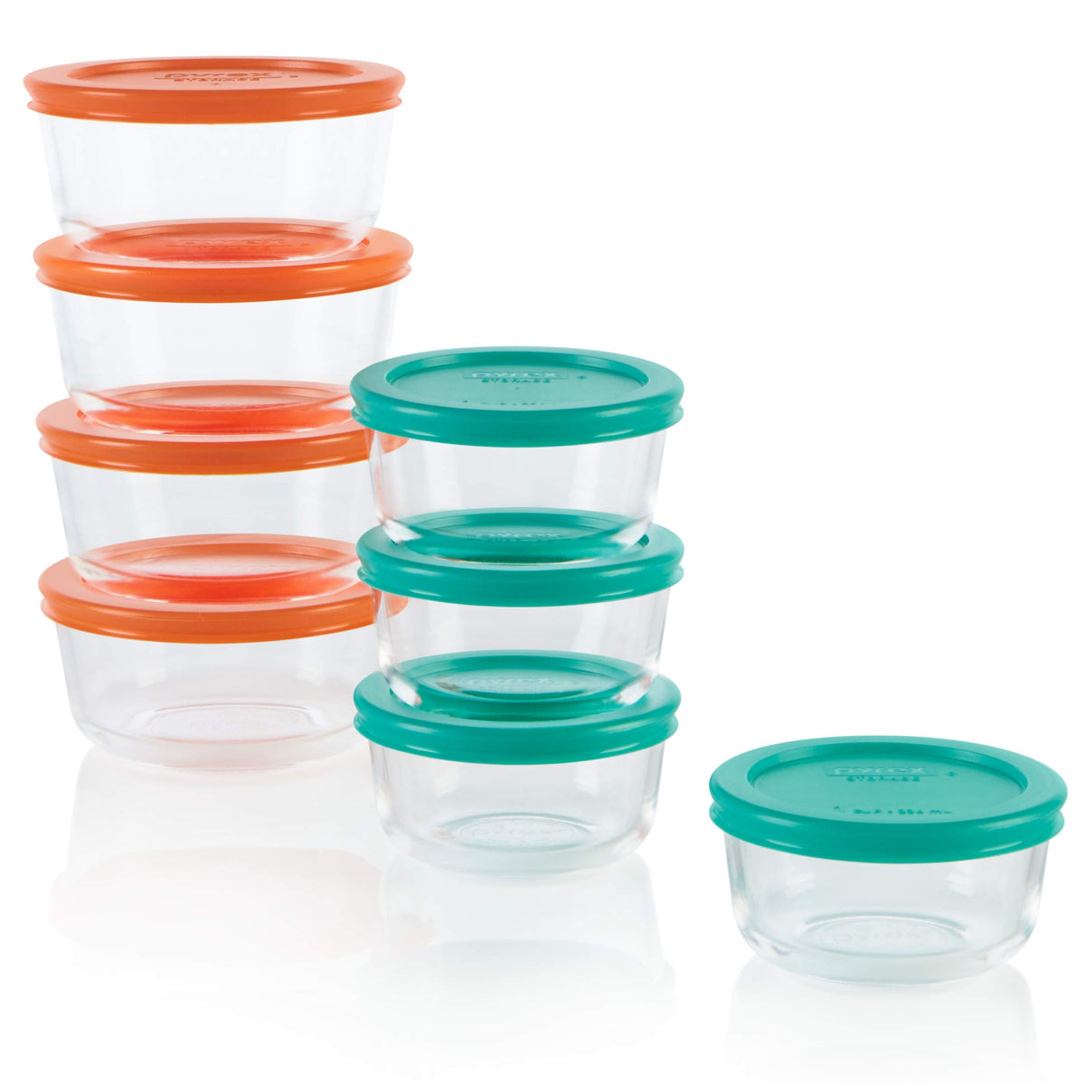 Pyrex 16-Piece Glass Food Storage Container Set - Includes Round 2-Cup & 1-Cup Containers With Lids, Bpa-Free, Dishwasher & Micr