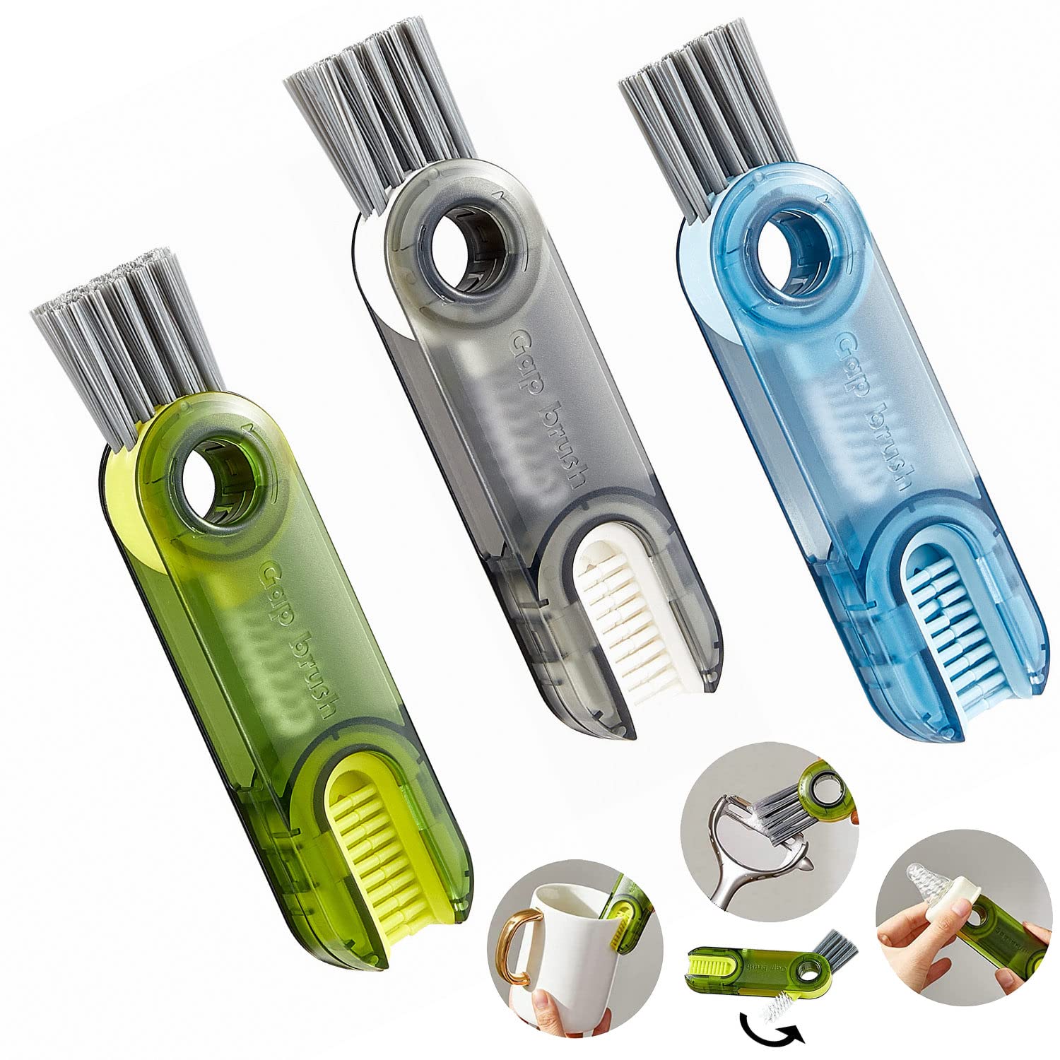3 In 1 Multifunctional Cleaning Brush Tiny Bottle Cup Lid Brush Straw Cleaner Tools Multi-Functional Crevice Cleaning Brush Home