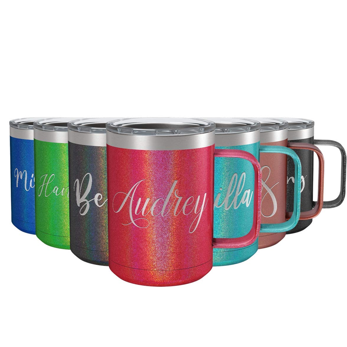 Personalized Coffee Mug Cherry Red Glitter 15 Oz With Lid And Handle Custom Engraved Gift Stainless Steel Vacuum Insulated Cup