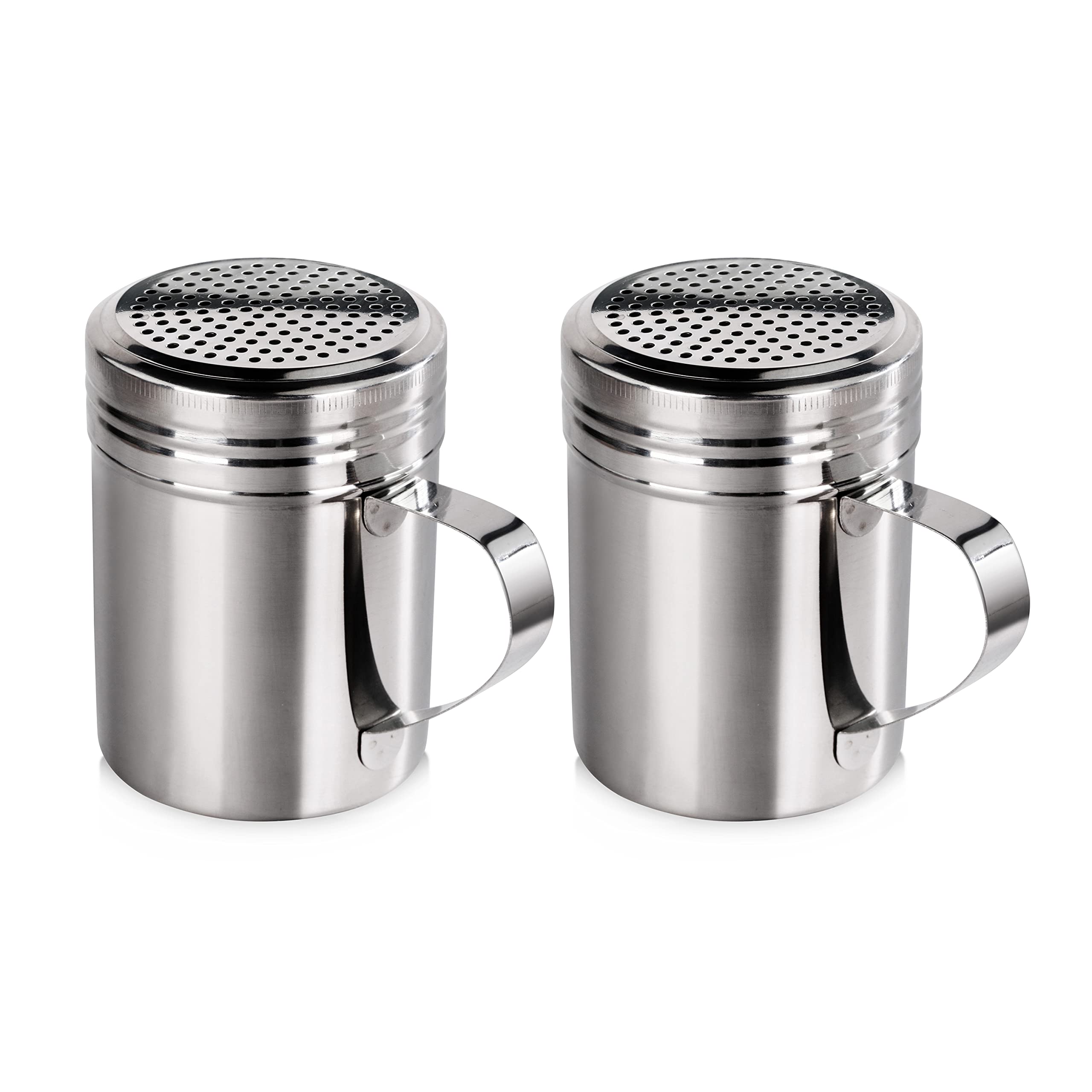 New Star Foodservice 28485 Stainless Steel Dredge Shaker With Handle, 10-Ounce, Set Of 2