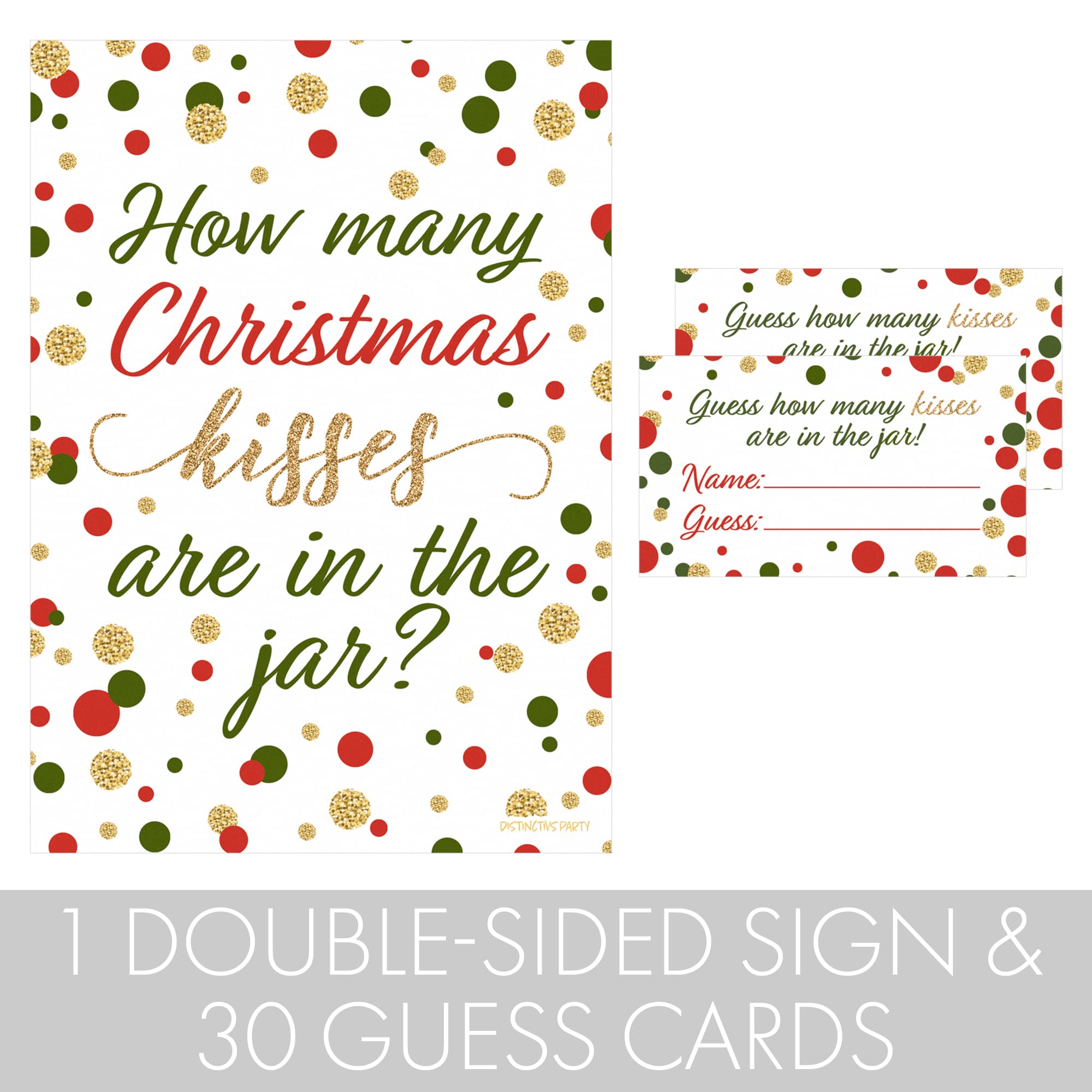 Christmas Party Game - How Many Kisses - Standing Sign And 30 Cards