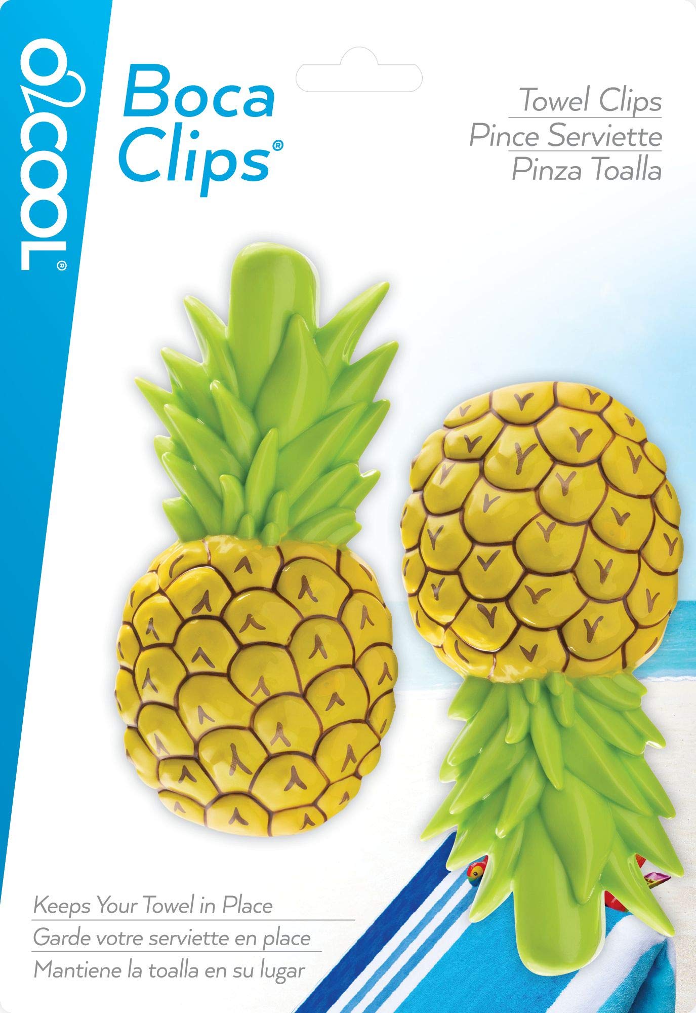O2Cool Bocaclips - Beach Towel Clips For Beach Chairs, Patio And Pool Accessories - (Pineapple) 2 Count