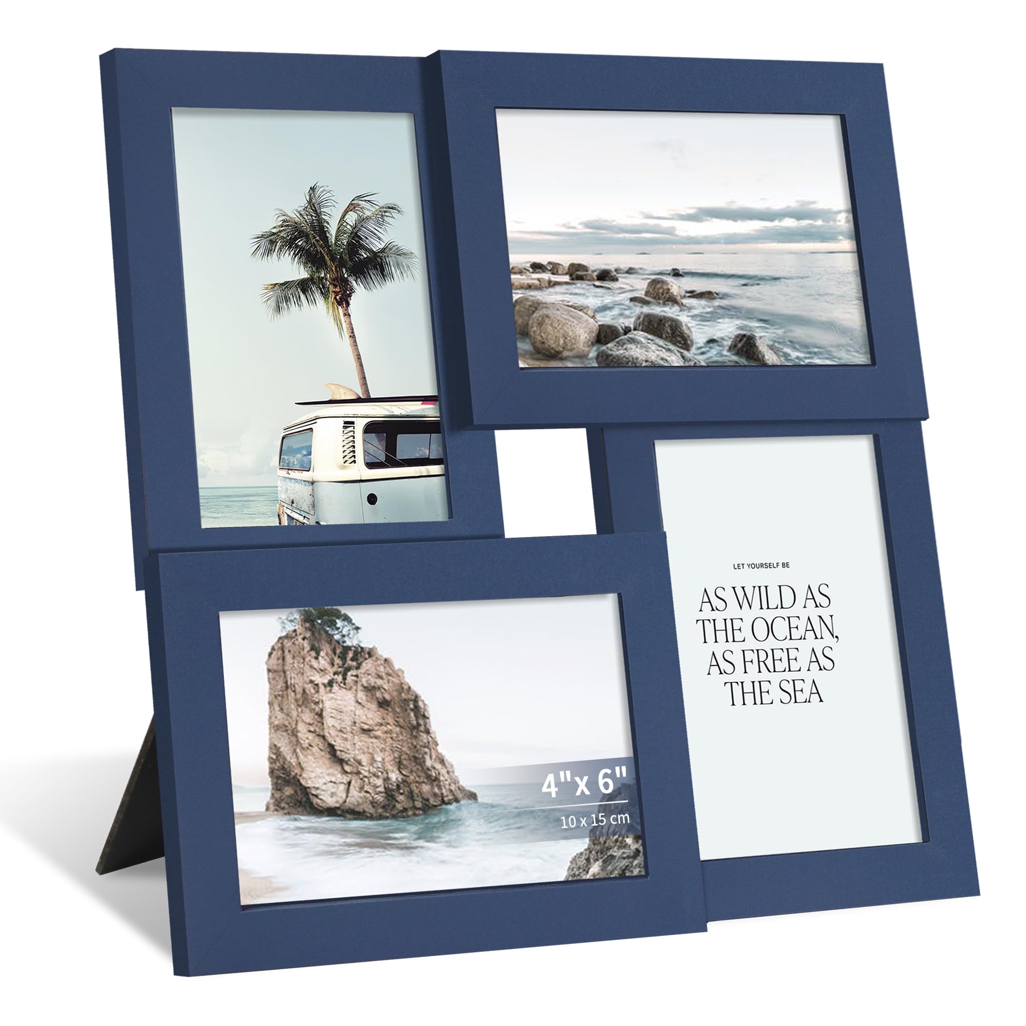 SZYUU 4x6 Collage Picture Frame,4 Photo Frame with Real Glass,Family Picture Frame Collage Wall Hanging or Tabletop Display,Blue