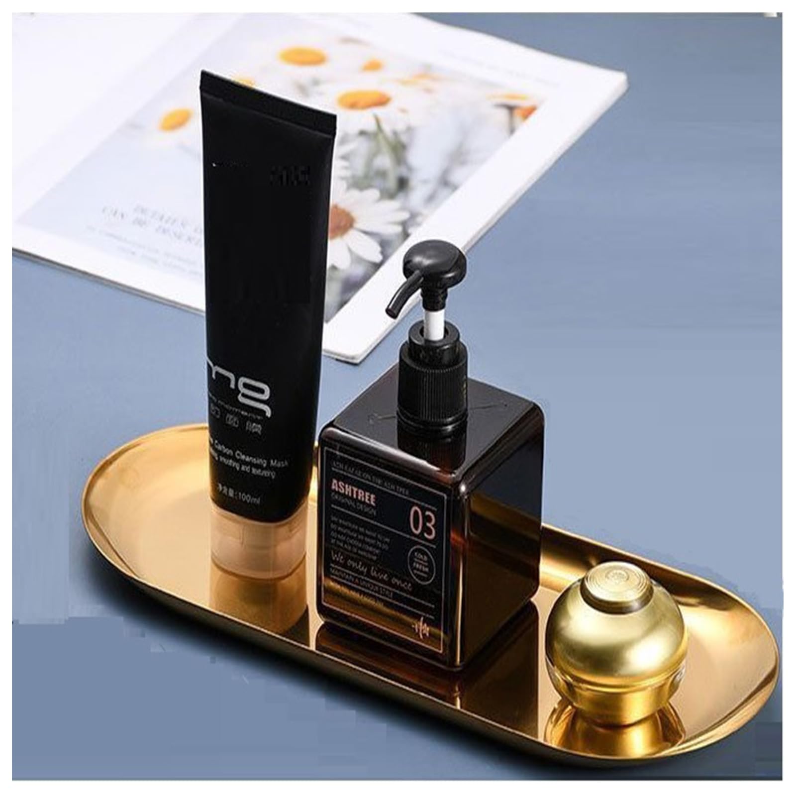 [2Pk ] Gold Tray - Gold Decorative Tray - Gold Serving Tray, Perfume Bathroom Jewelry Vanity Mirror Candle Trinket Towel Tray, S