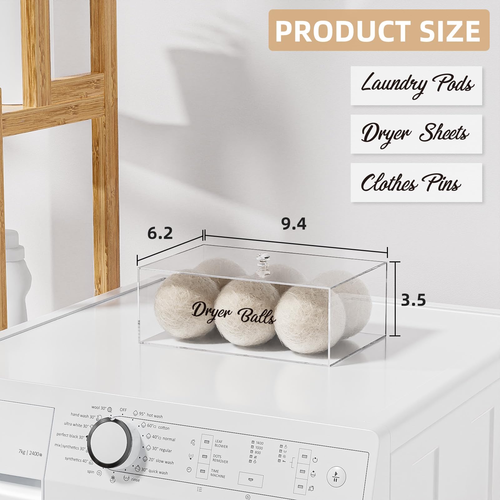 Dryer Ball Holder For Laundry Room ,Acrylic Dishwasher Pods Container With Lid,Dryer Balls Dispenser,Laundry Room Organization A