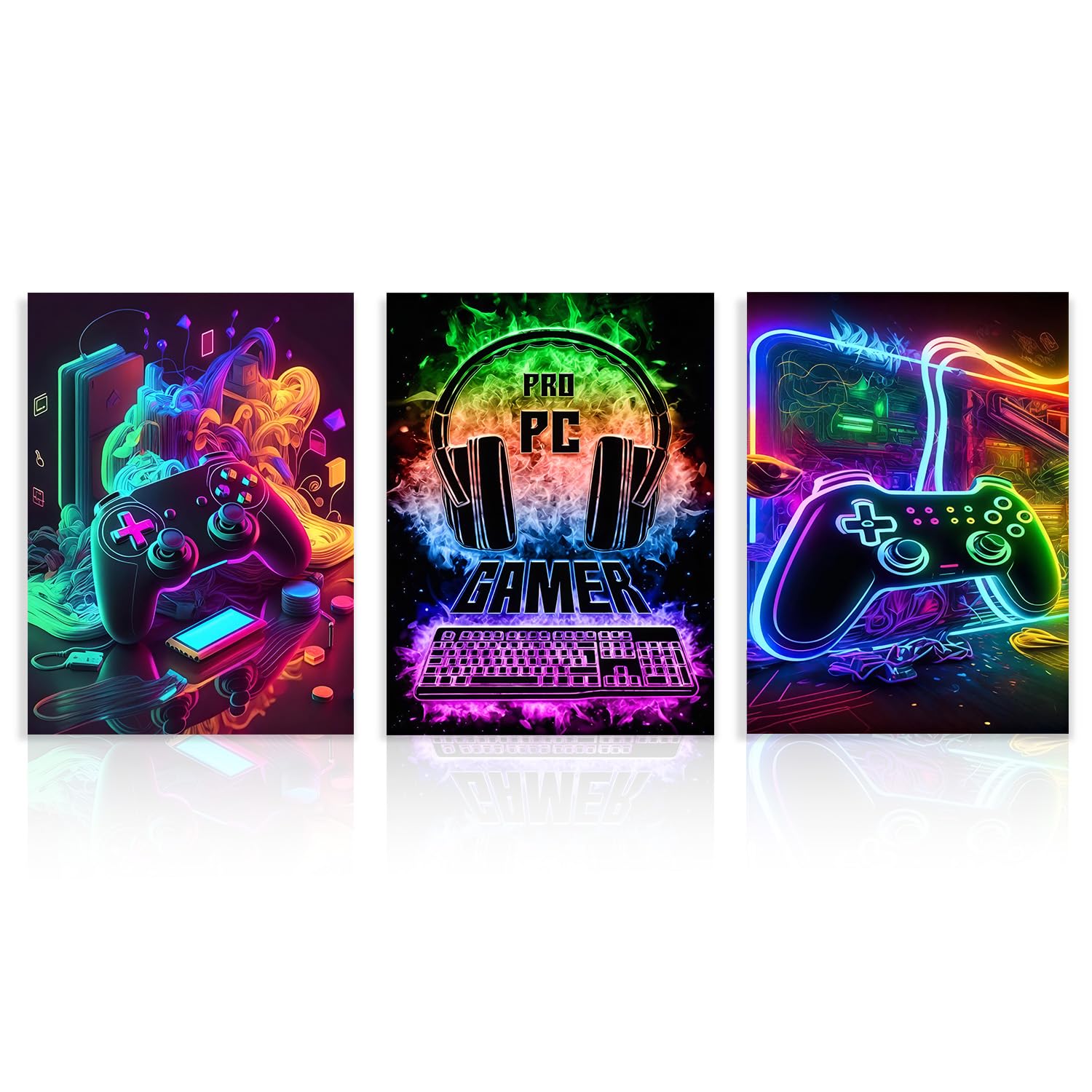 Dazzlewall 3Pcs Game Wall Art Prints Cool Neon Gaming Posters for Teen Boys Room Dorm Game Room D  cor 12x16 in Unframed