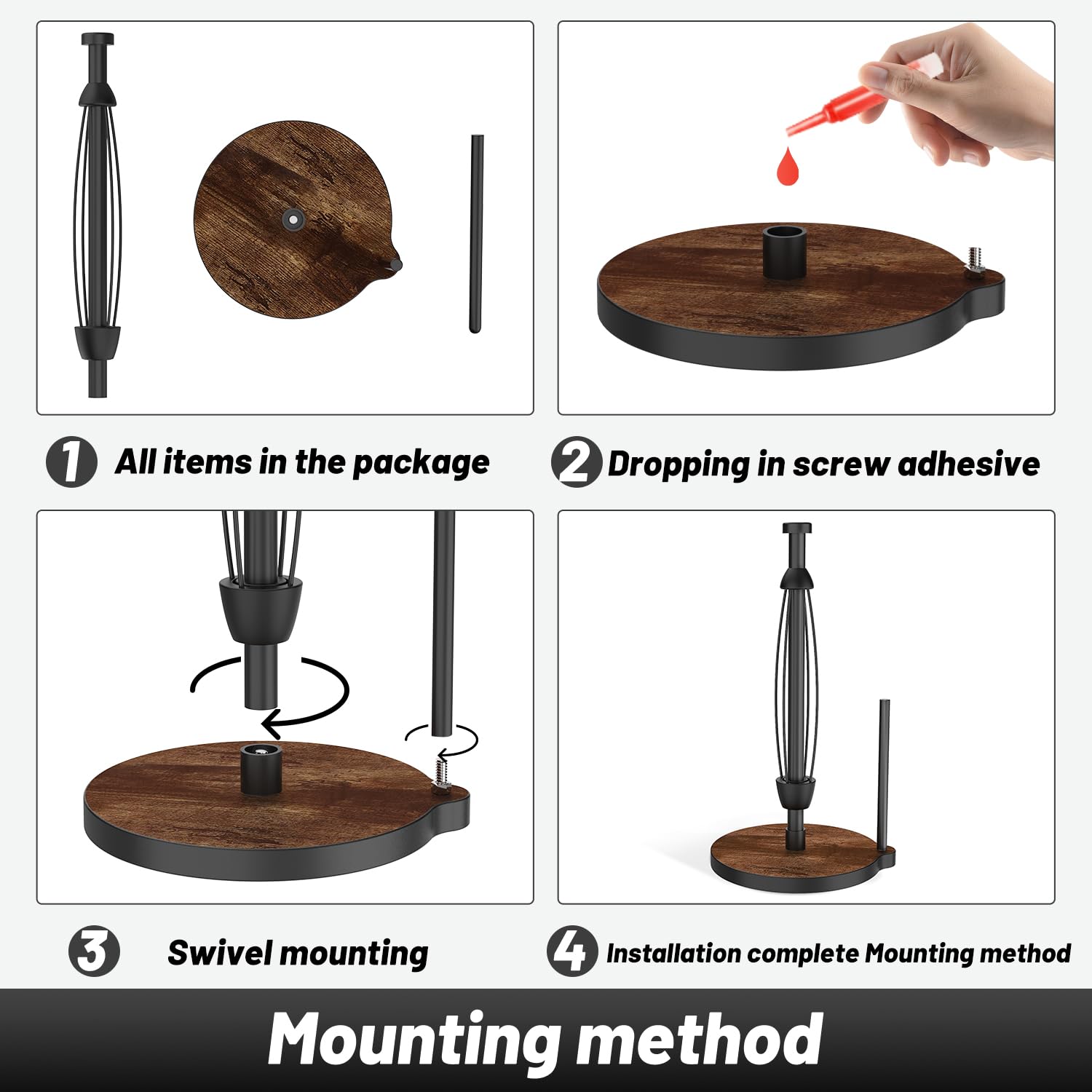 Vehhe Paper Towel Holder Countertop, One-Handed Tearing Wood Paper Towel Holder Farmhouse With Ratchet System And Suction Cups,