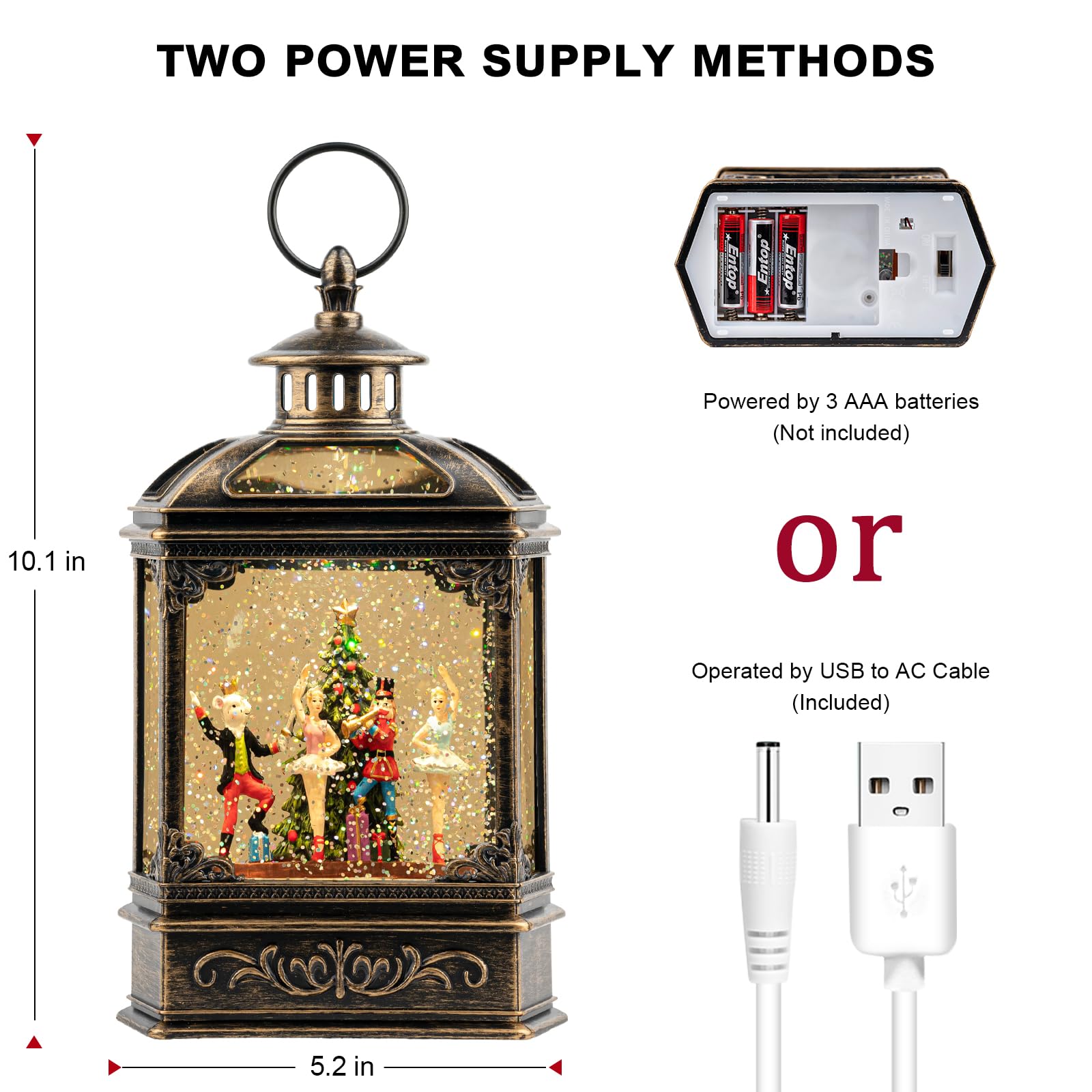 Christmas Snow Globe Lantern Lighted Nutcracker Suite Scene Musical Snow Water Lantern Swirling Glittering Home Decoration and G