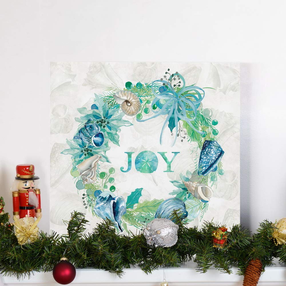 Renditions Gallery Joy Seashell Wreath Wall Art, Blue & Green Winter Artwork, Ocean & Beach Themed Christmas, Premium Gallery Wr