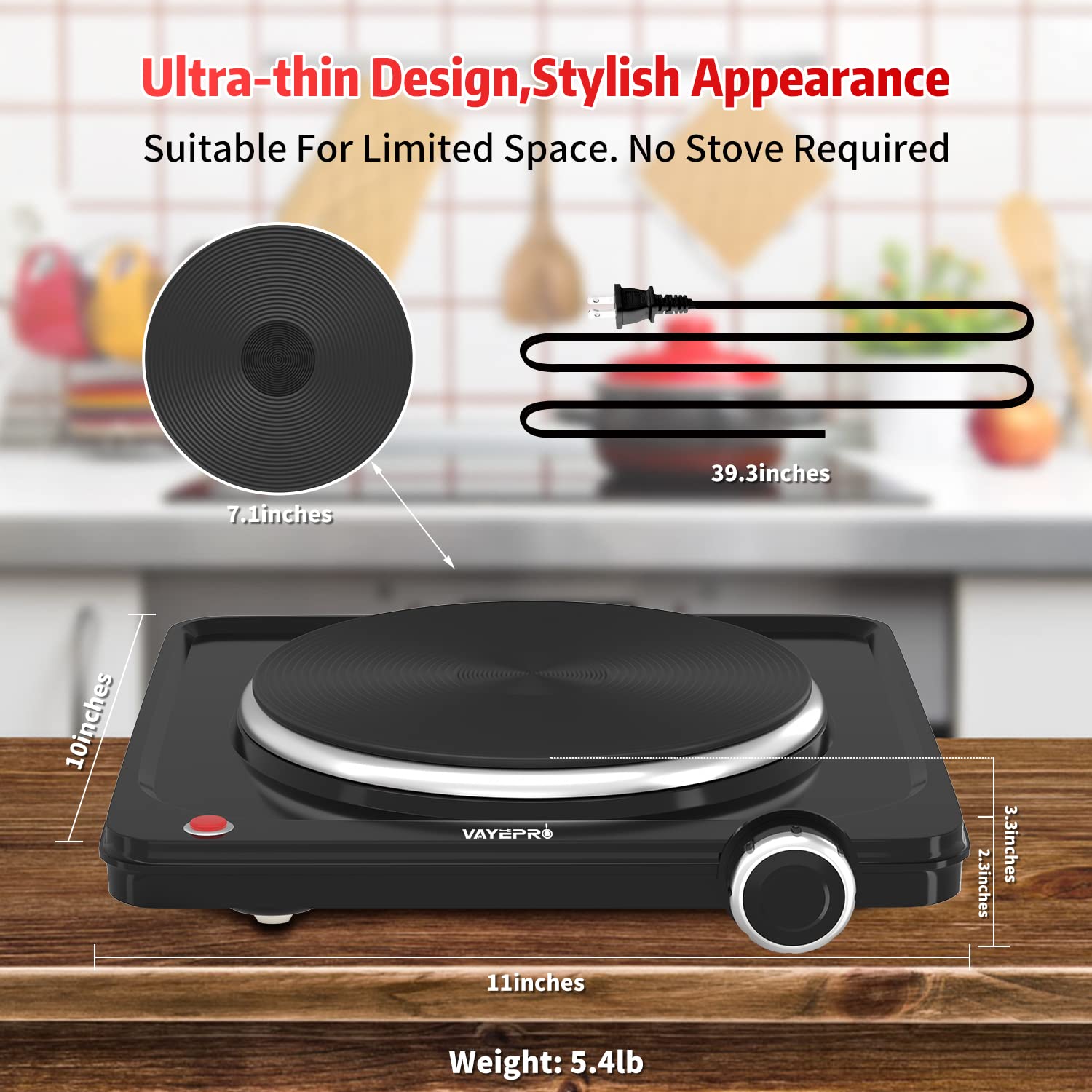 Vayepro Hot Plate, 1500W Portable Electric Stove, Single Electirc Cooktop,Portable Burner For Cooking, Cooktop For Dorm Office H